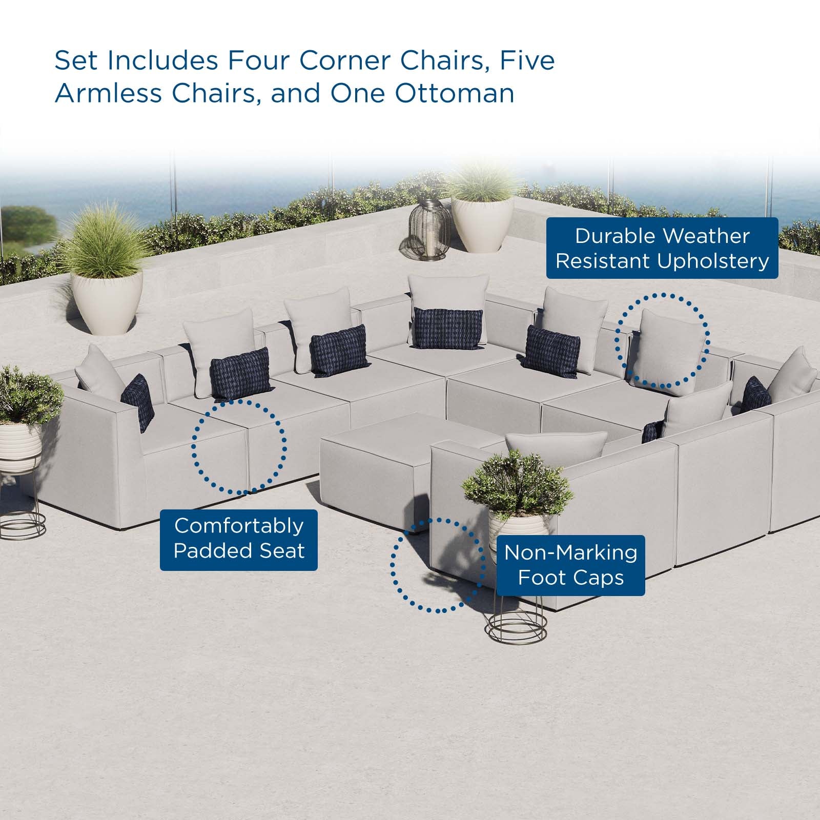 Saybrook Outdoor Patio Upholstered 10-Piece Sectional Sofa - East Shore Modern Home Furnishings