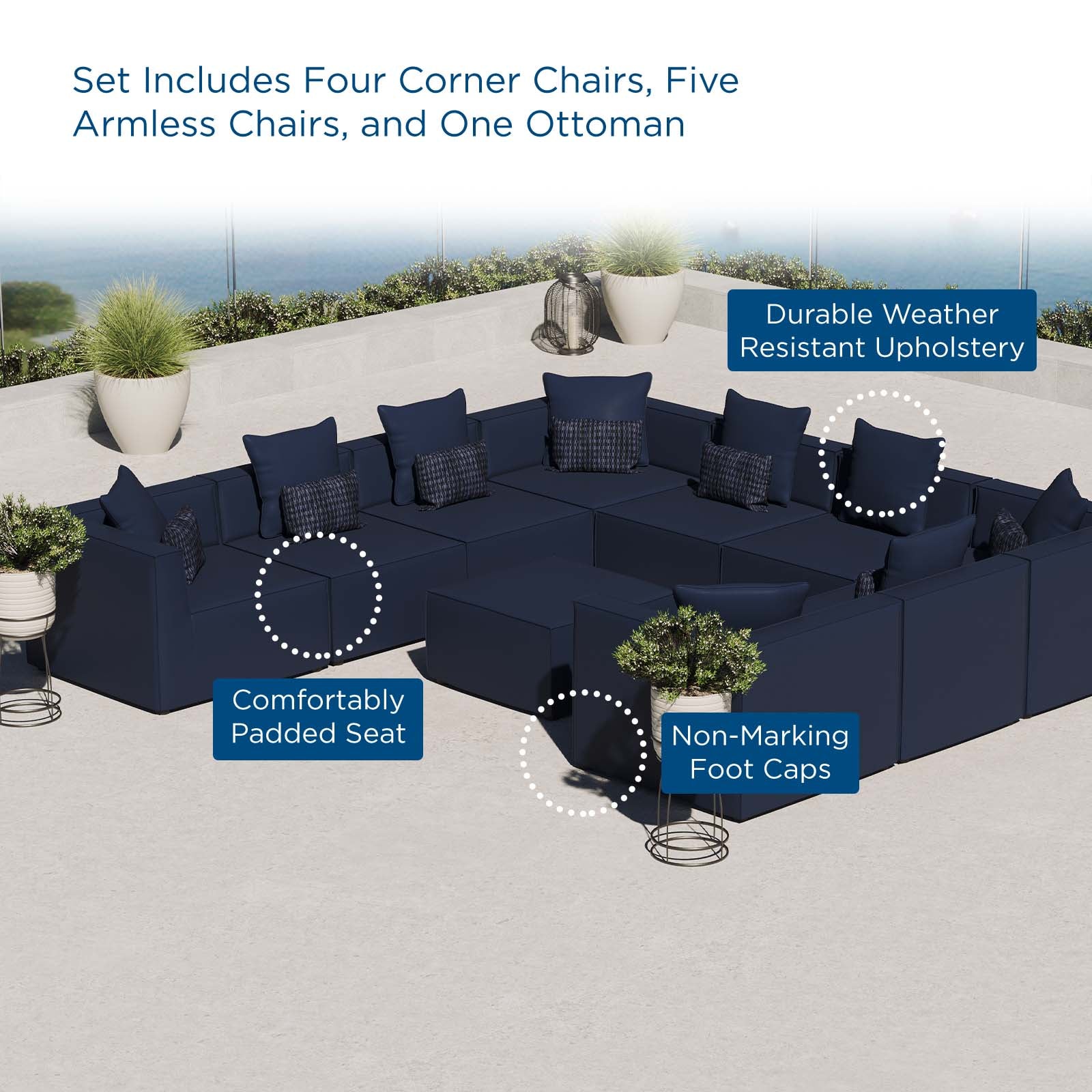 Saybrook Outdoor Patio Upholstered 10-Piece Sectional Sofa - East Shore Modern Home Furnishings