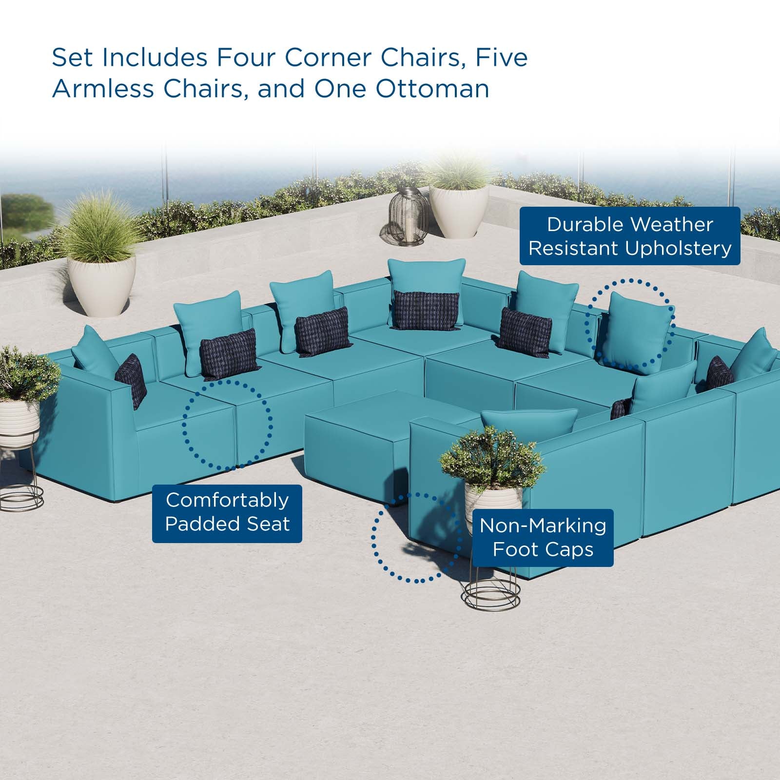 Saybrook Outdoor Patio Upholstered 10-Piece Sectional Sofa - East Shore Modern Home Furnishings