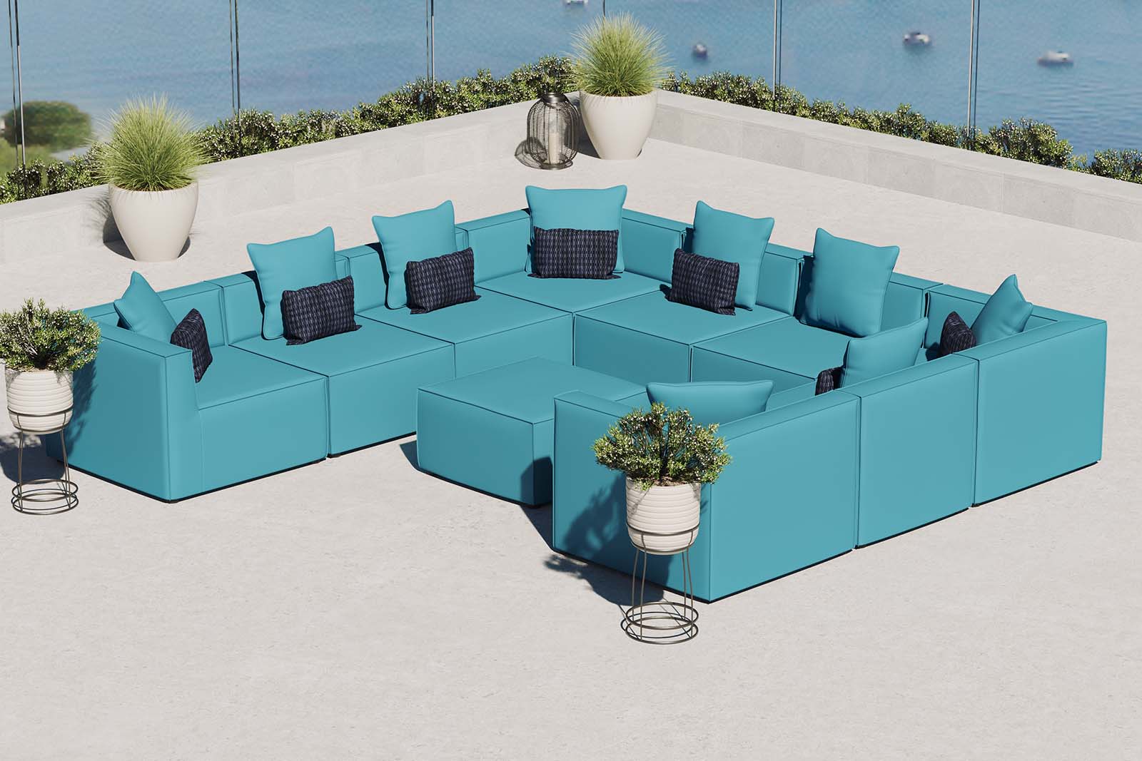 Saybrook Outdoor Patio Upholstered 10-Piece Sectional Sofa - East Shore Modern Home Furnishings