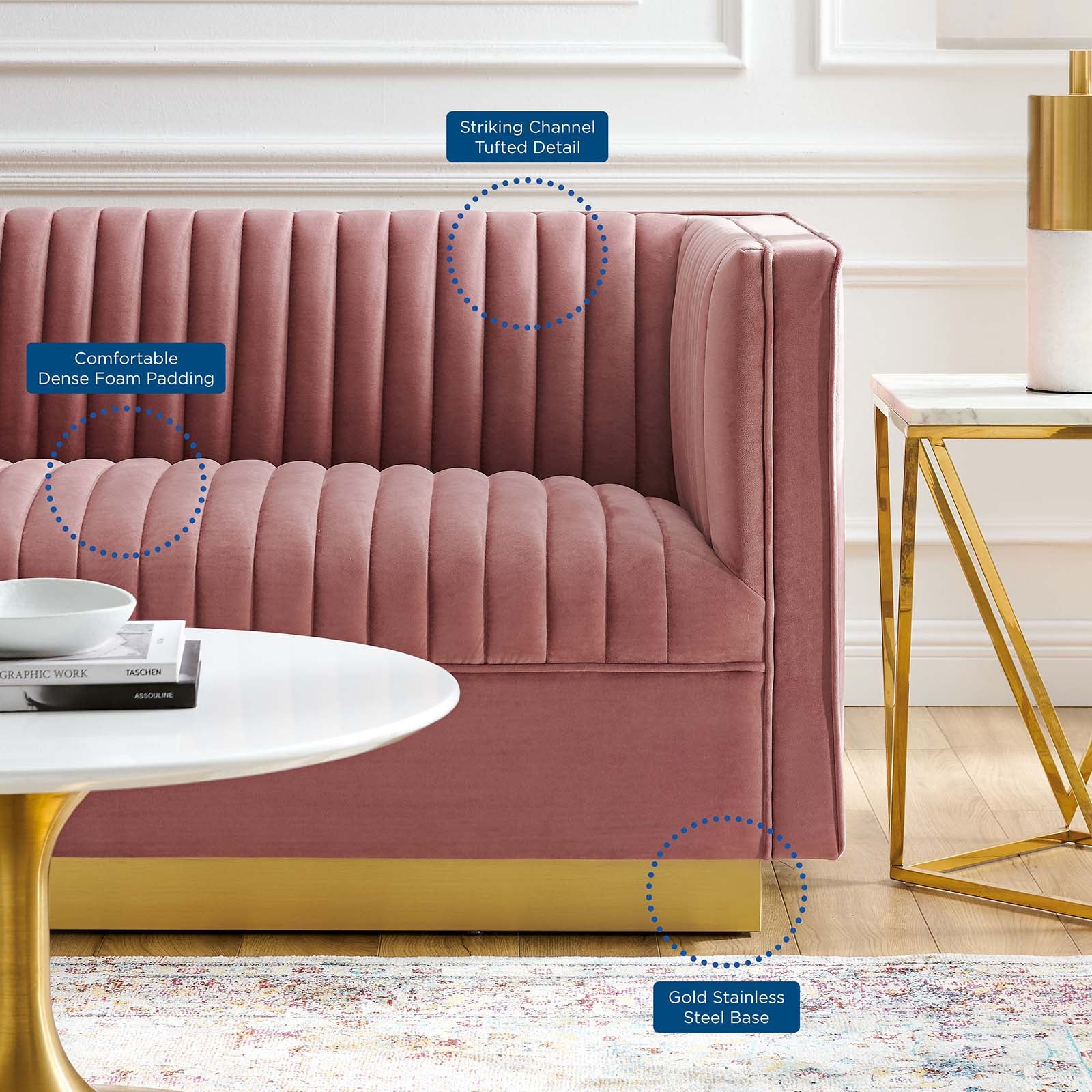 Sanguine Vertical Channel Tufted Performance Velvet Loveseat - East Shore Modern Home Furnishings