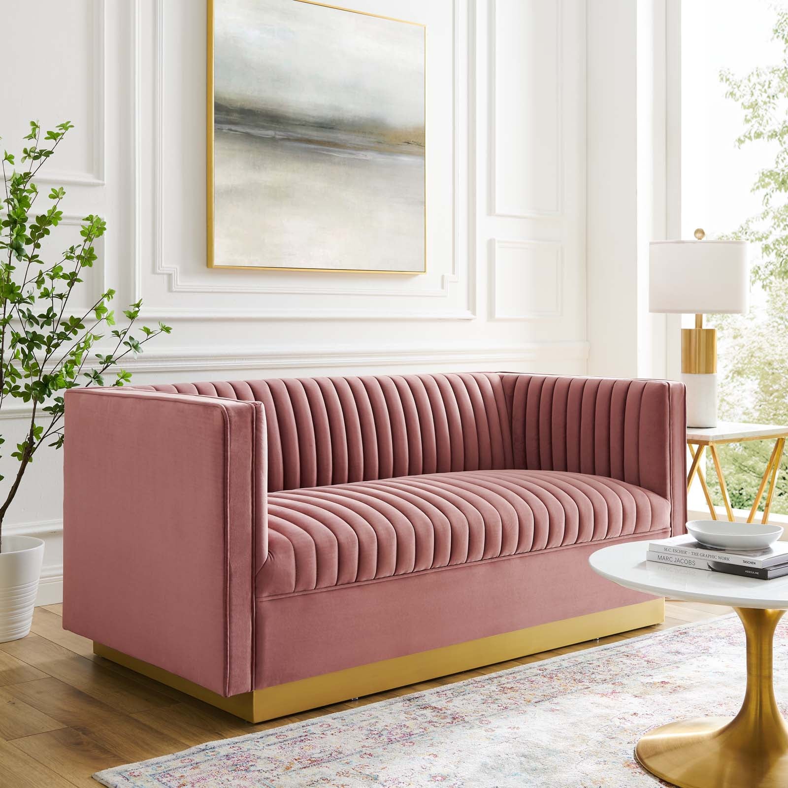 Sanguine Vertical Channel Tufted Performance Velvet Loveseat - East Shore Modern Home Furnishings