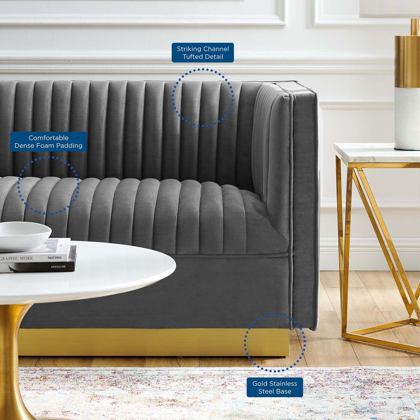 Sanguine Vertical Channel Tufted Performance Velvet Loveseat - East Shore Modern Home Furnishings