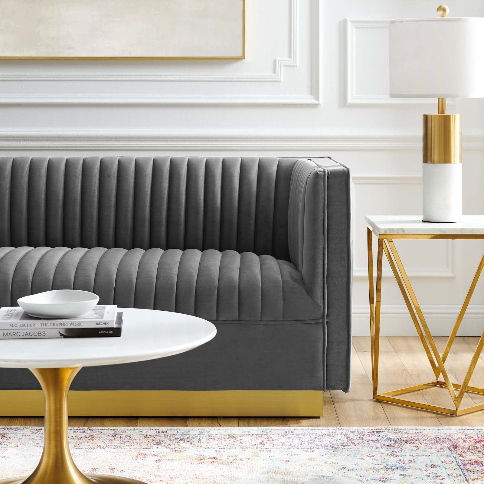 Sanguine Vertical Channel Tufted Performance Velvet Loveseat - East Shore Modern Home Furnishings