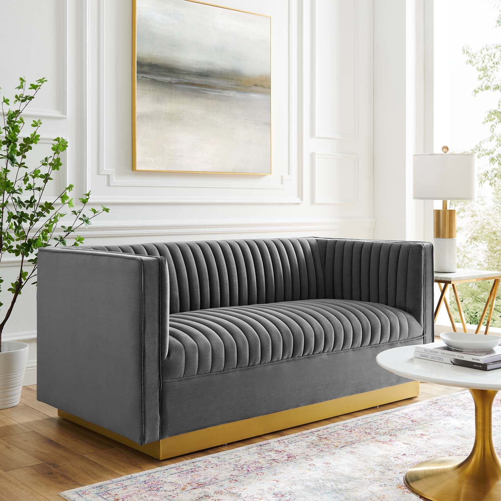 Sanguine Vertical Channel Tufted Performance Velvet Loveseat - East Shore Modern Home Furnishings