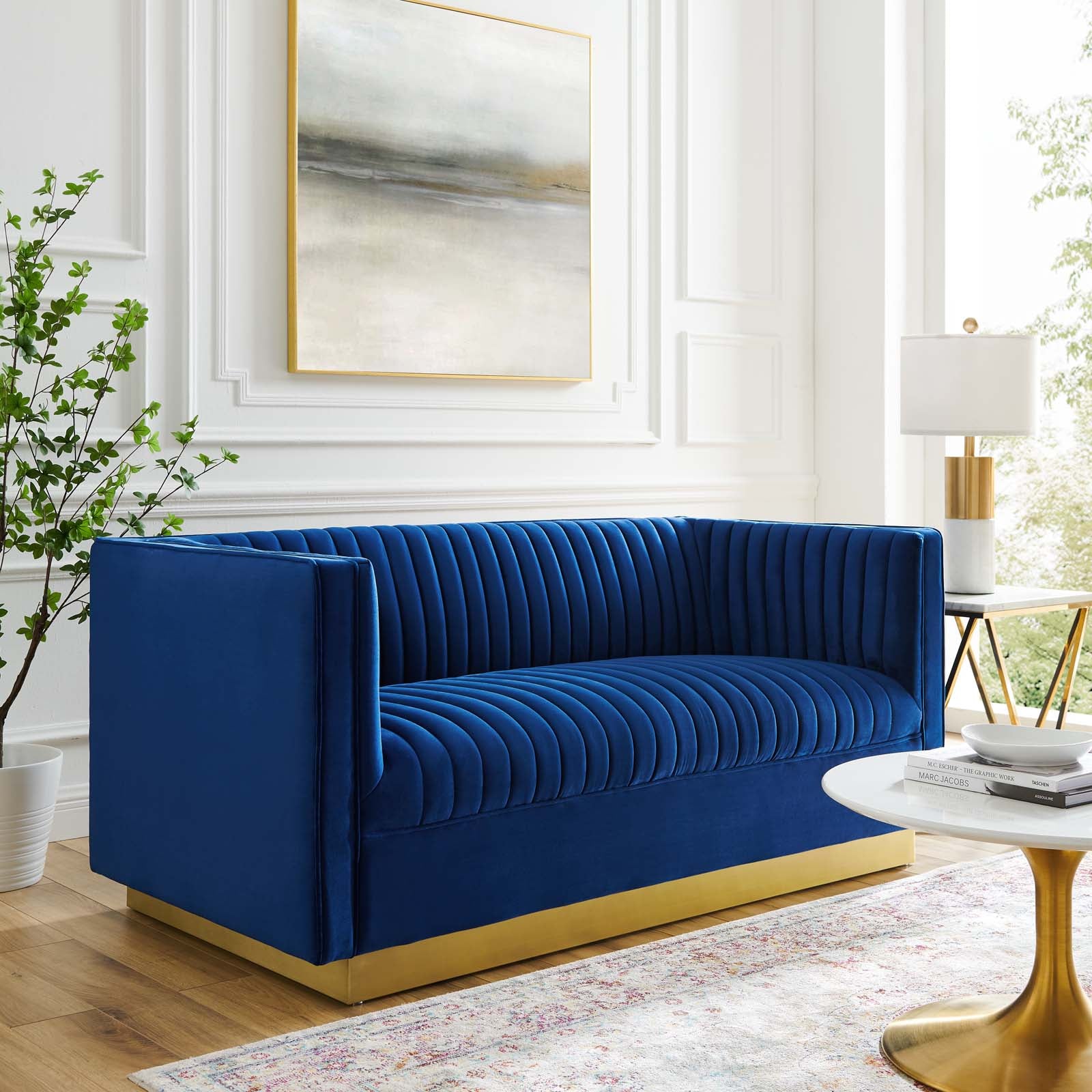 Sanguine Vertical Channel Tufted Performance Velvet Loveseat - East Shore Modern Home Furnishings