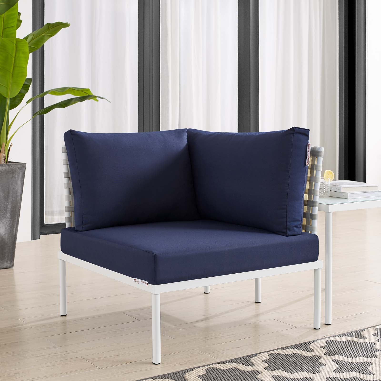 Harmony Sunbrella® Basket Weave Outdoor Patio Aluminum Corner Chair - East Shore Modern Home Furnishings