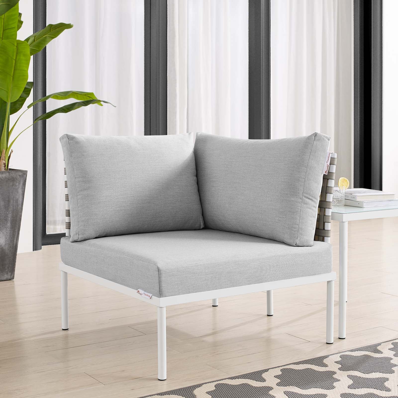 Harmony Sunbrella® Basket Weave Outdoor Patio Aluminum Corner Chair - East Shore Modern Home Furnishings