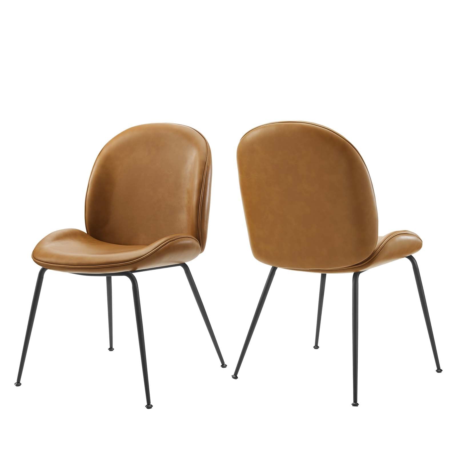 Scoop Black Powder Coated Steel Leg Vegan Leather Dining Chairs - Set of 2