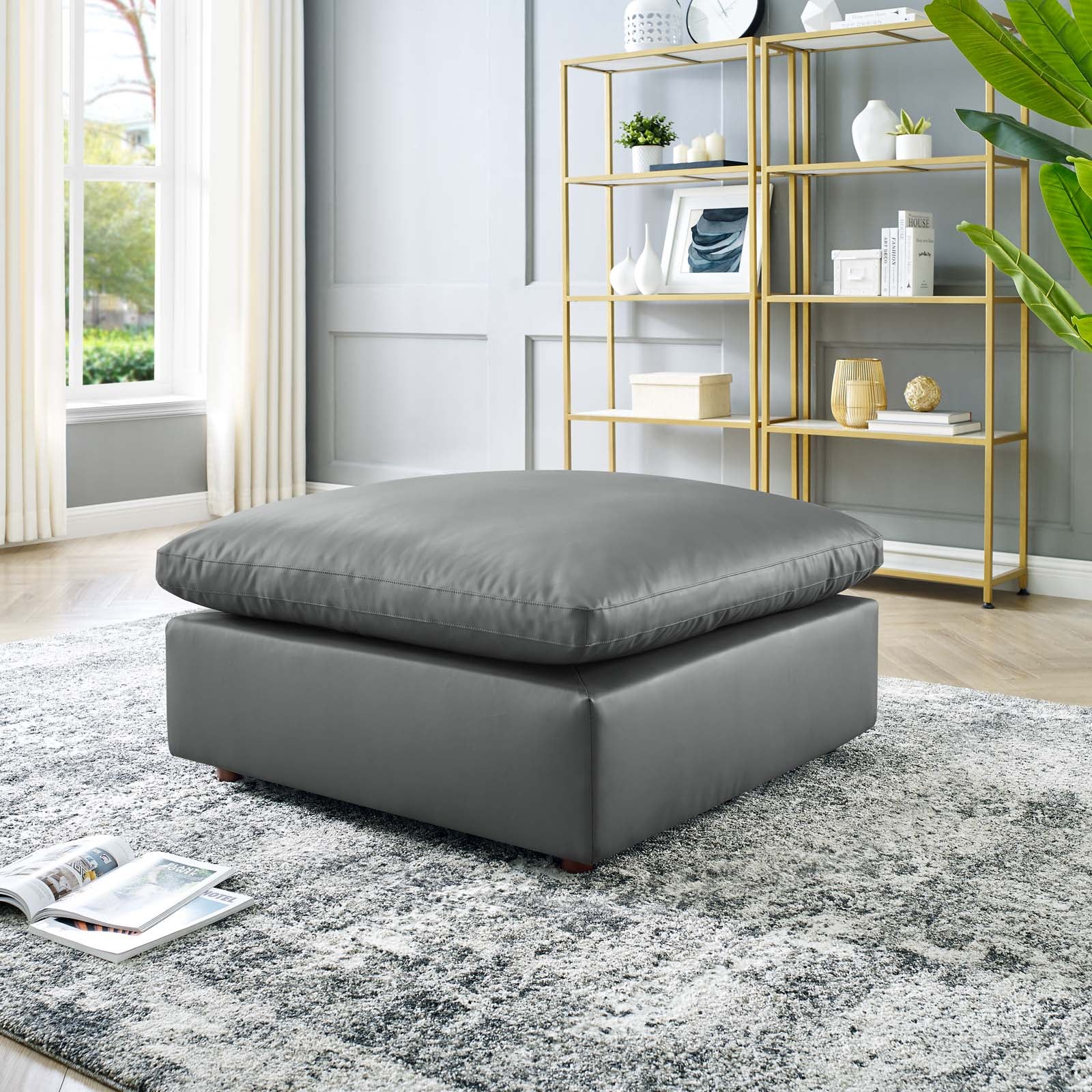 Commix Down Filled Overstuffed Vegan Leather Ottoman - East Shore Modern Home Furnishings