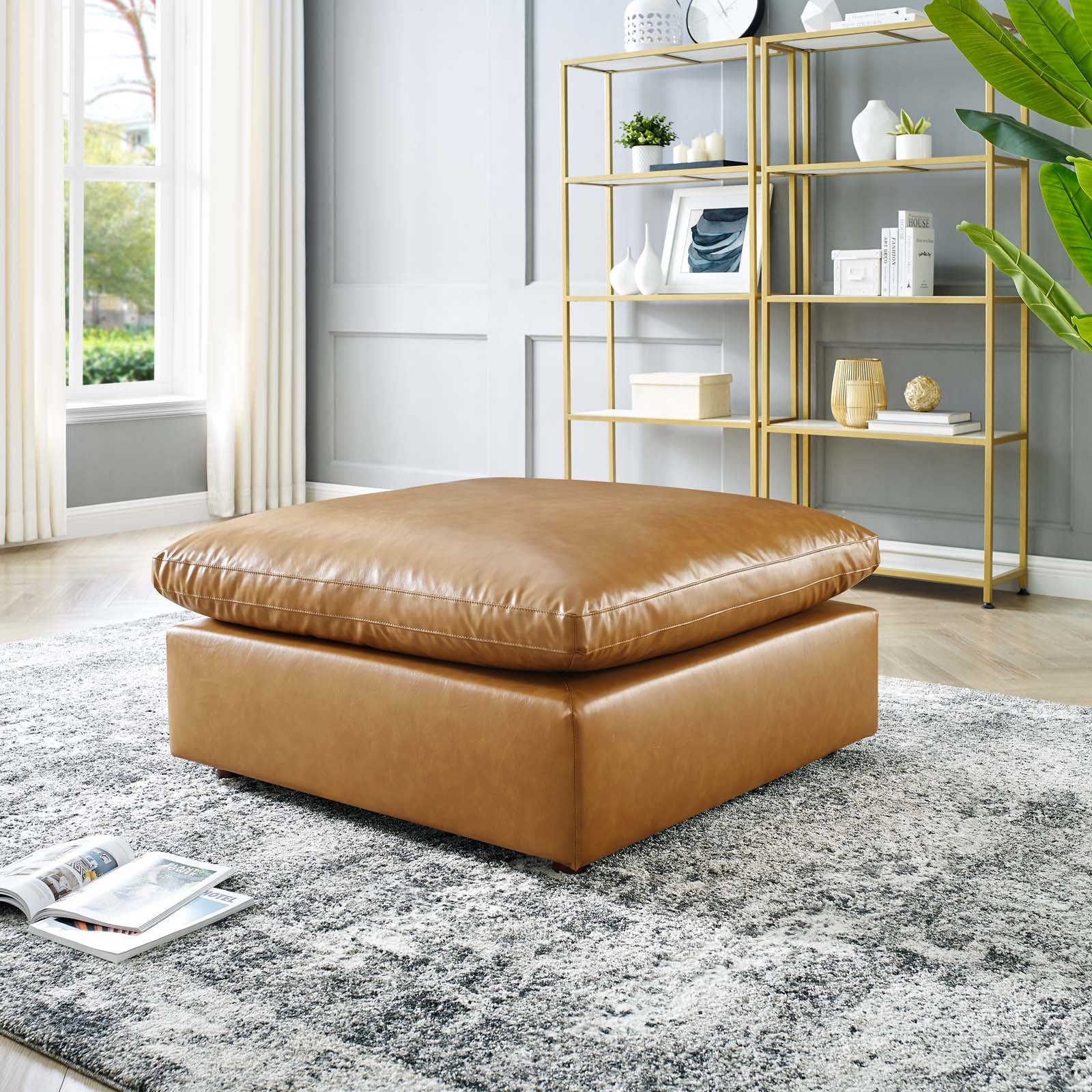 Commix Down Filled Overstuffed Vegan Leather Ottoman