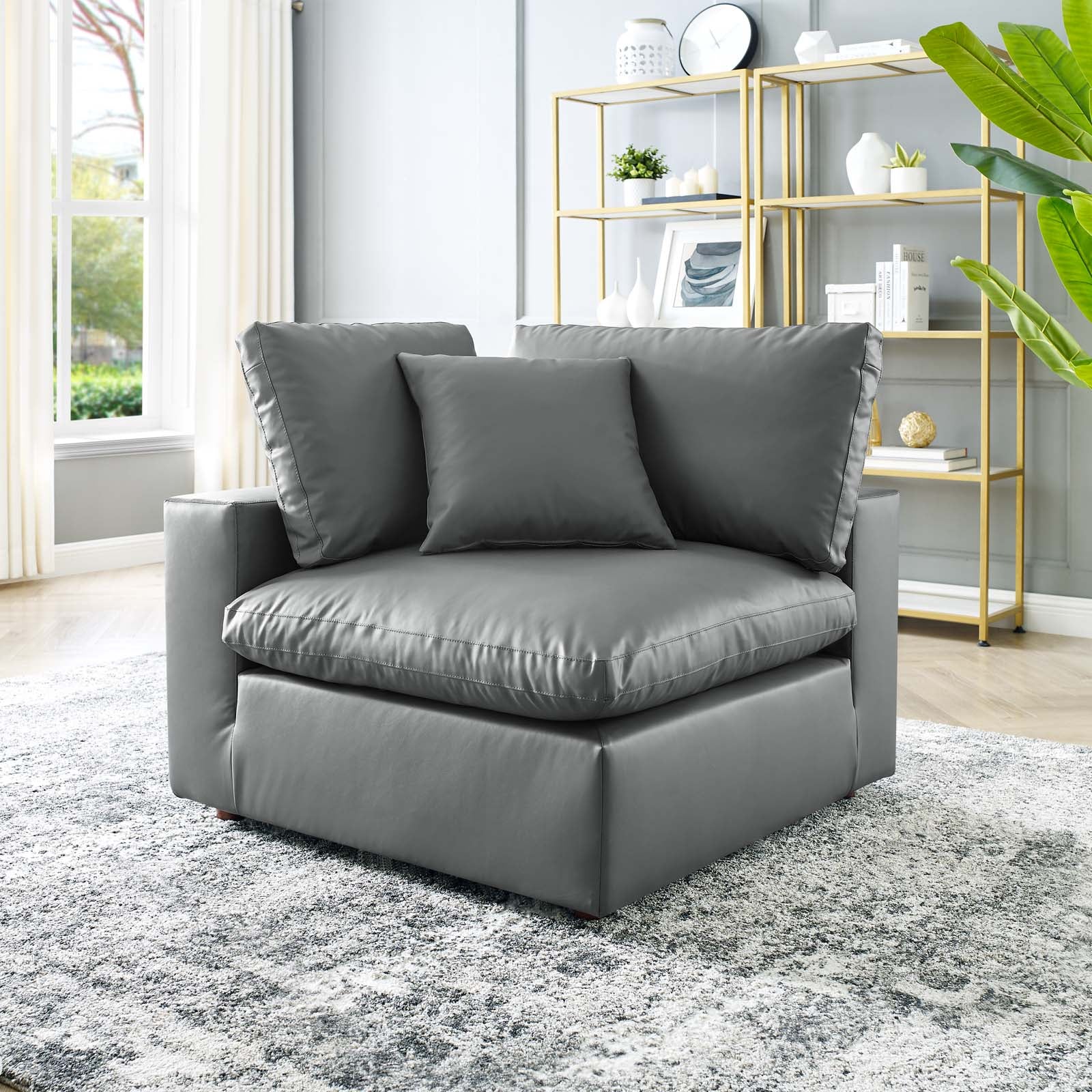 Commix Down Filled Overstuffed Vegan Leather Corner Chair - East Shore Modern Home Furnishings