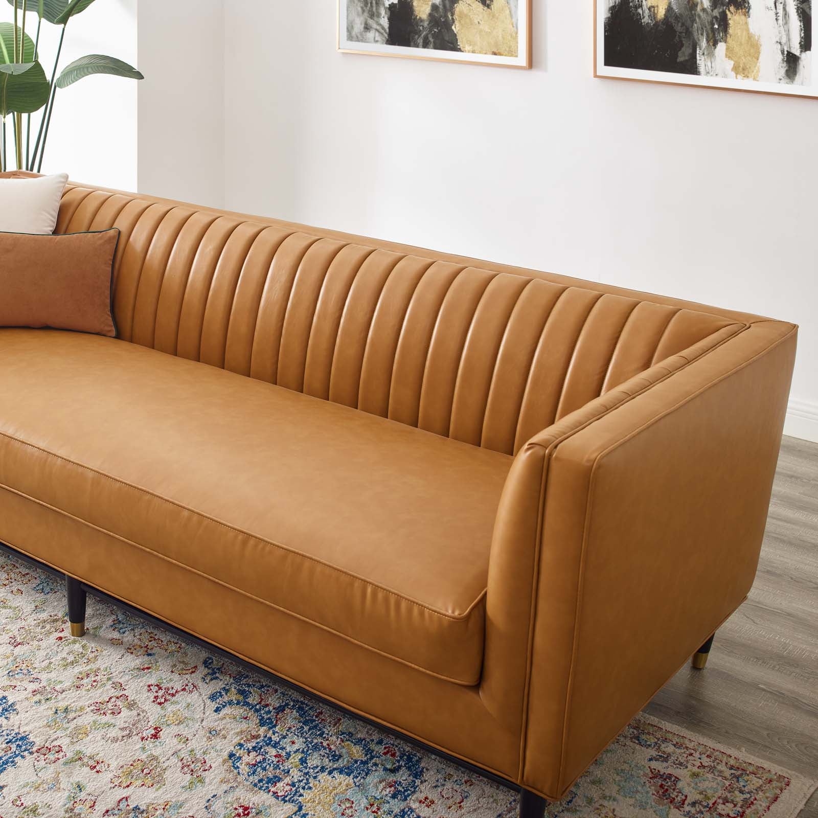 Devote Channel Tufted Vegan Leather Sofa