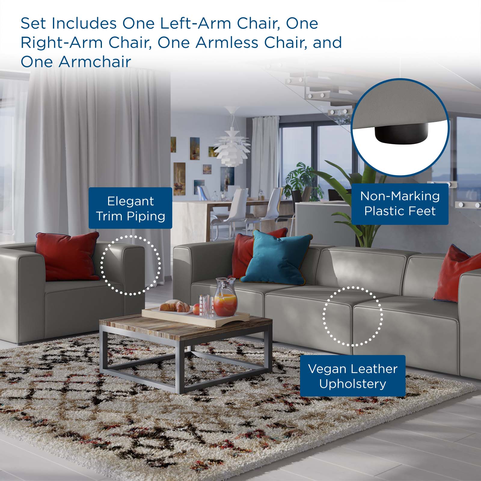 Mingle Vegan Leather Sofa and Armchair Set - East Shore Modern Home Furnishings