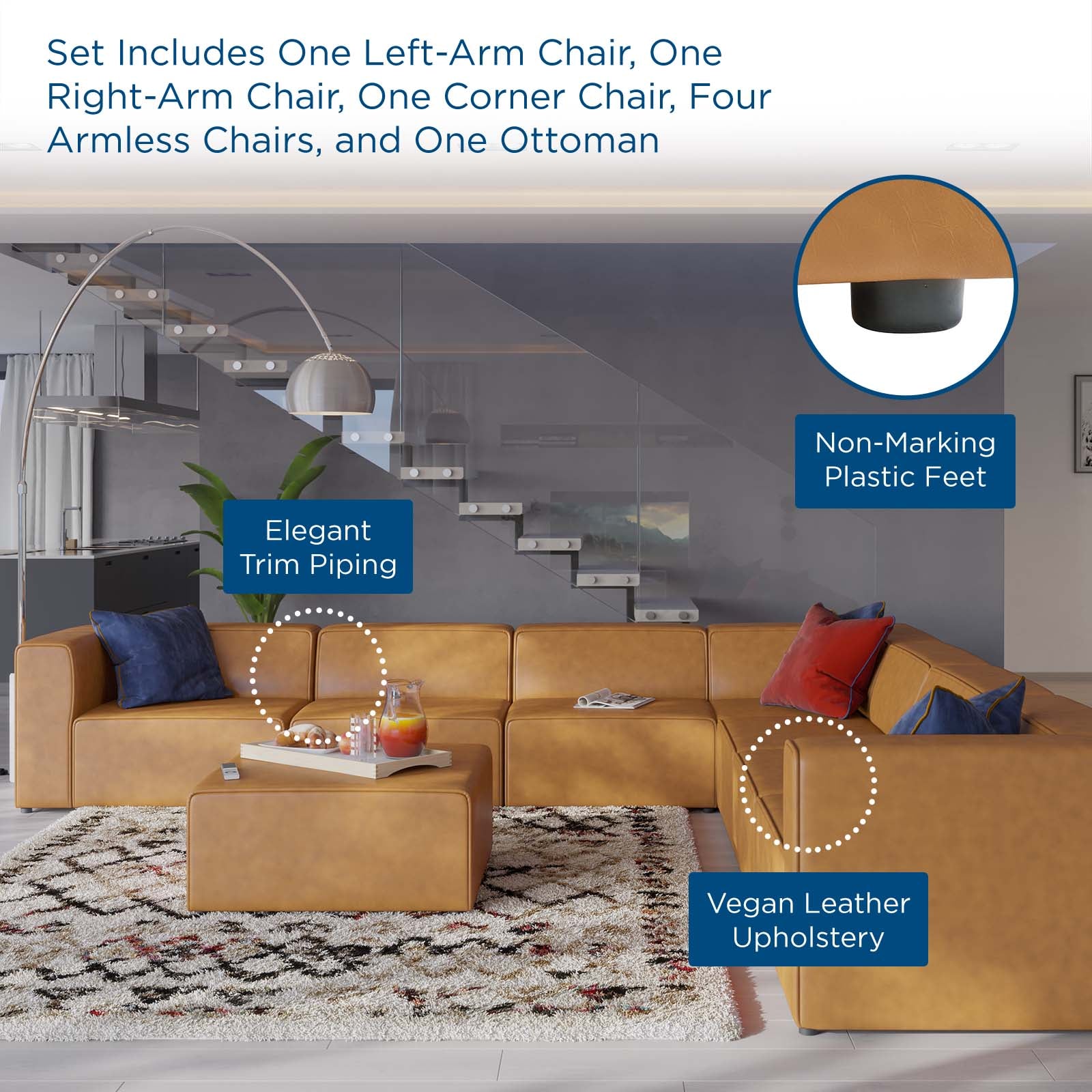 Mingle Vegan Leather 8-Piece Sectional Sofa Set - East Shore Modern Home Furnishings