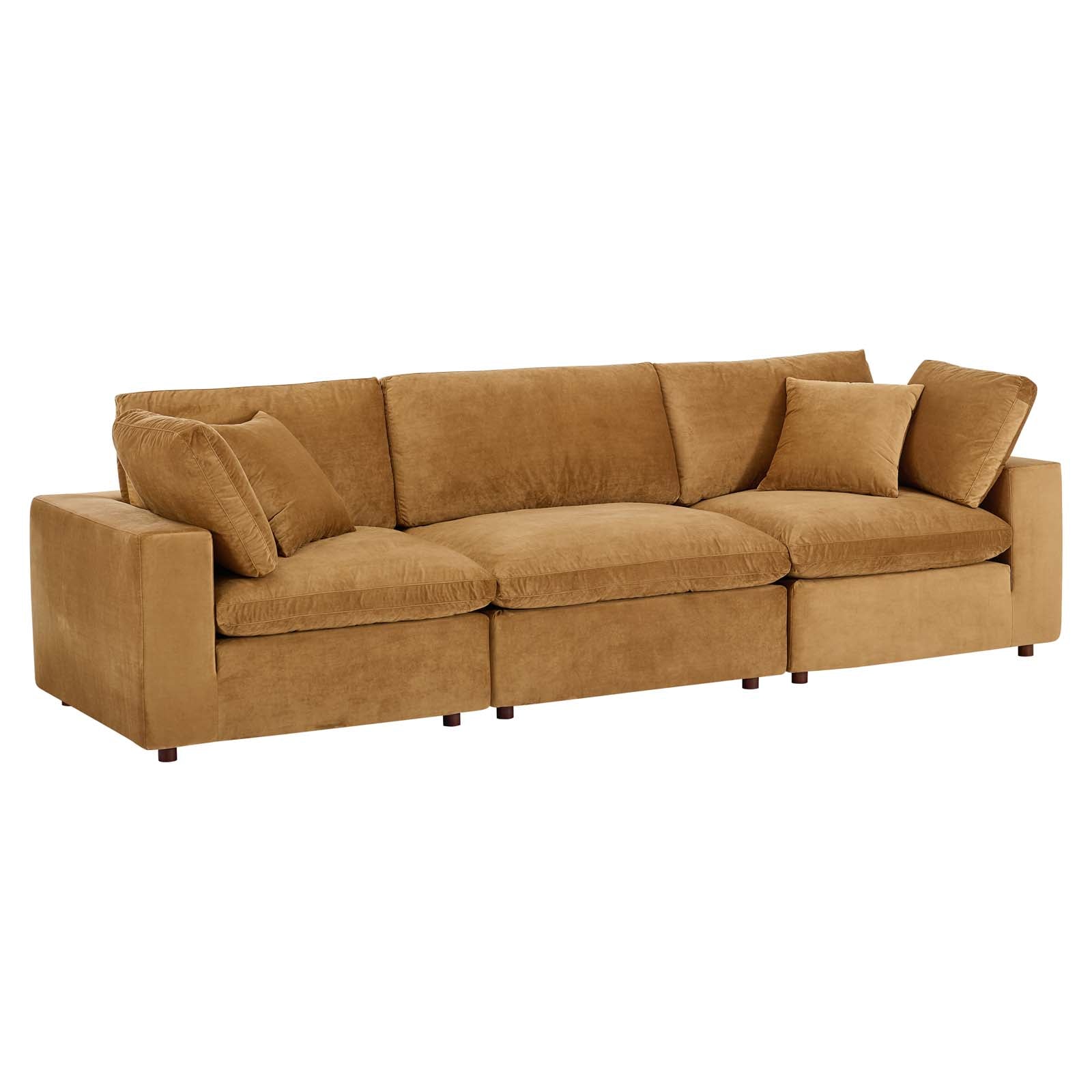 Commix Down Filled Overstuffed Performance Velvet 3-Seater Sofa - East Shore Modern Home Furnishings