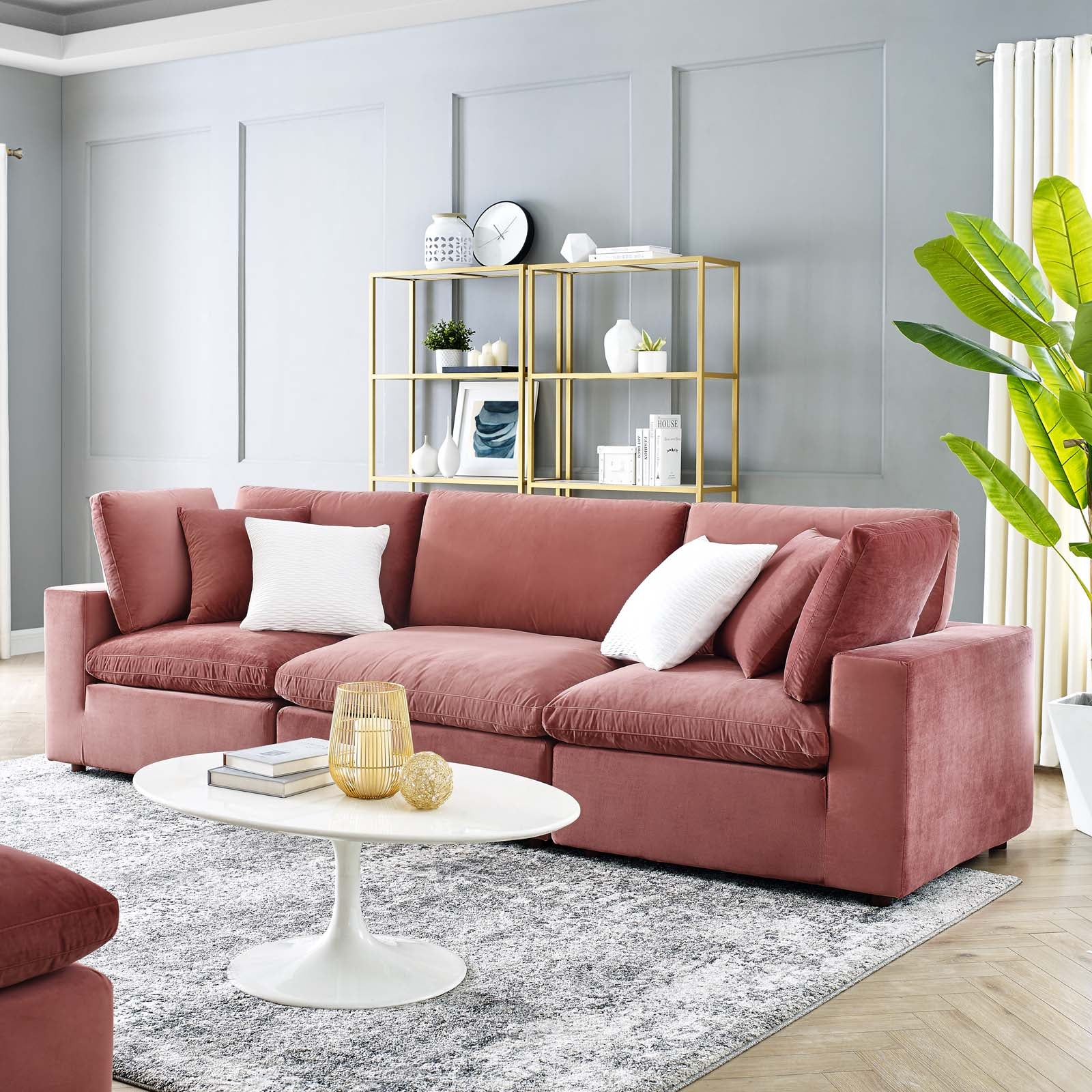 Commix Down Filled Overstuffed Performance Velvet 3-Seater Sofa - East Shore Modern Home Furnishings