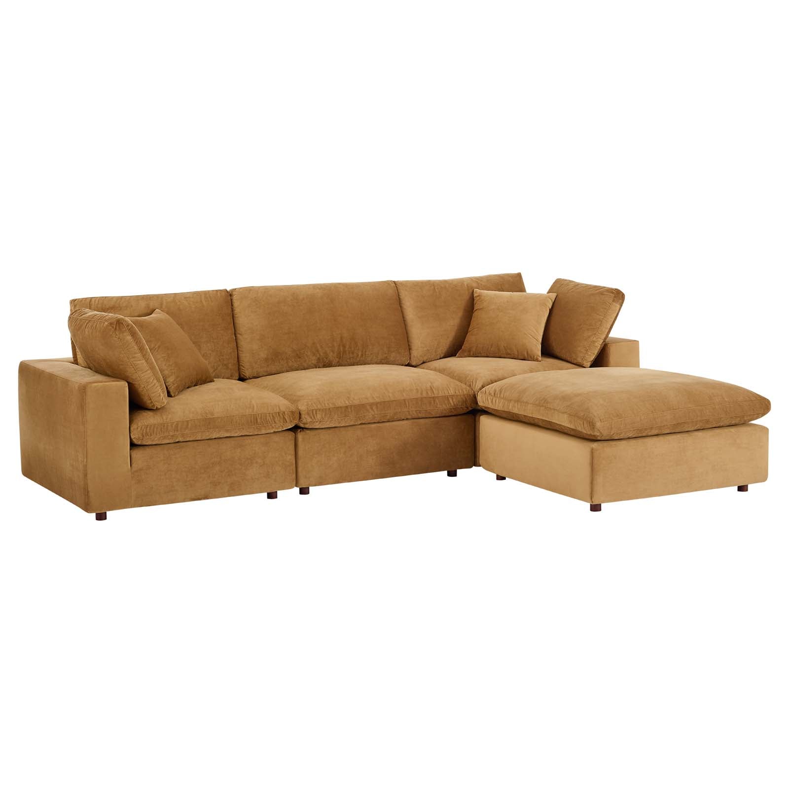 Commix Down Filled Overstuffed Performance Velvet 4-Piece Sectional Sofa - East Shore Modern Home Furnishings