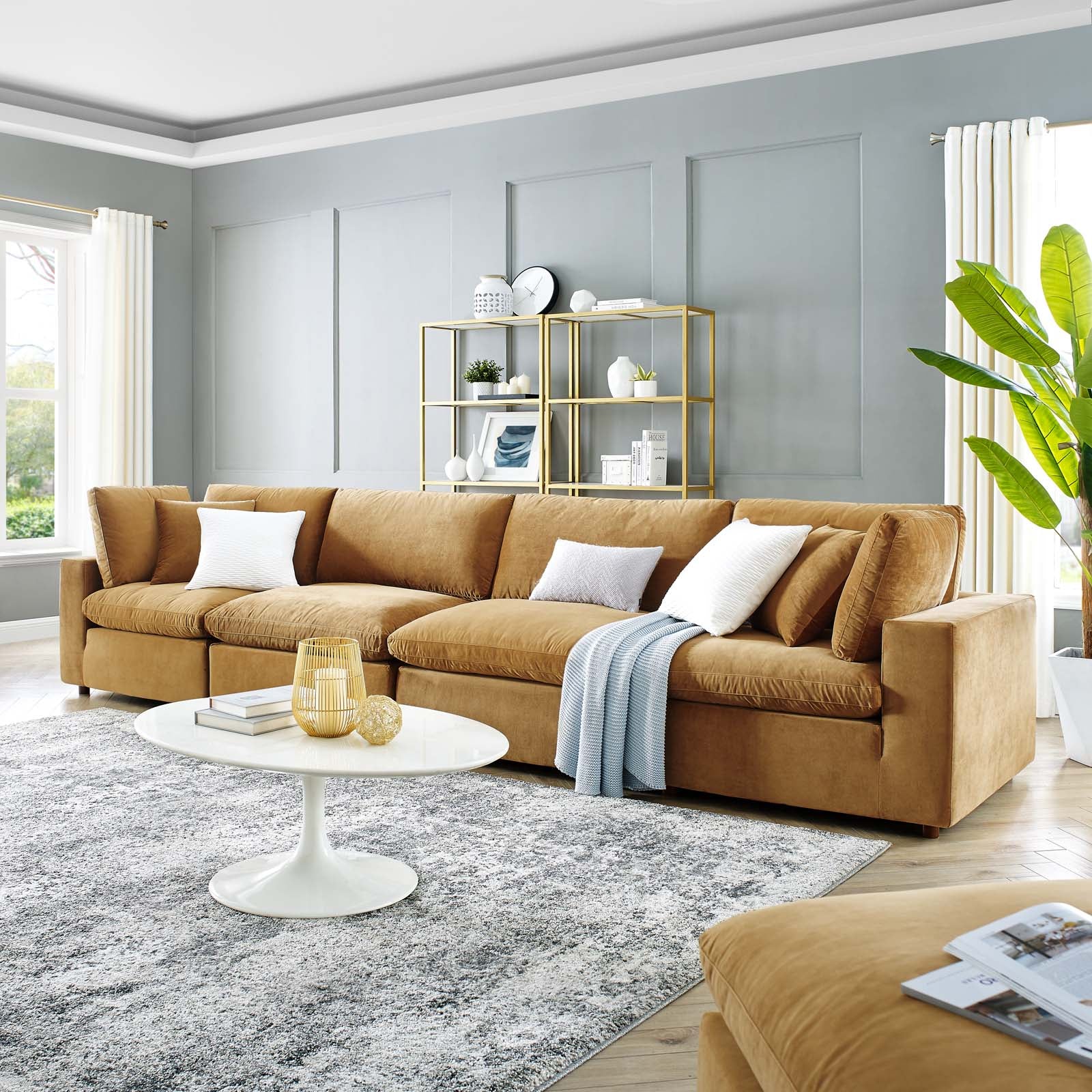 Commix Down Filled Overstuffed Performance Velvet 4-Seater Sofa - East Shore Modern Home Furnishings