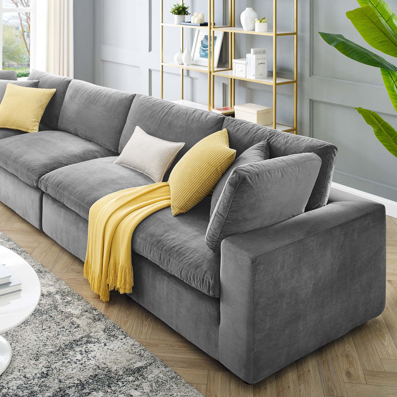 Commix Down Filled Overstuffed Performance Velvet 4-Seater Sofa - East Shore Modern Home Furnishings