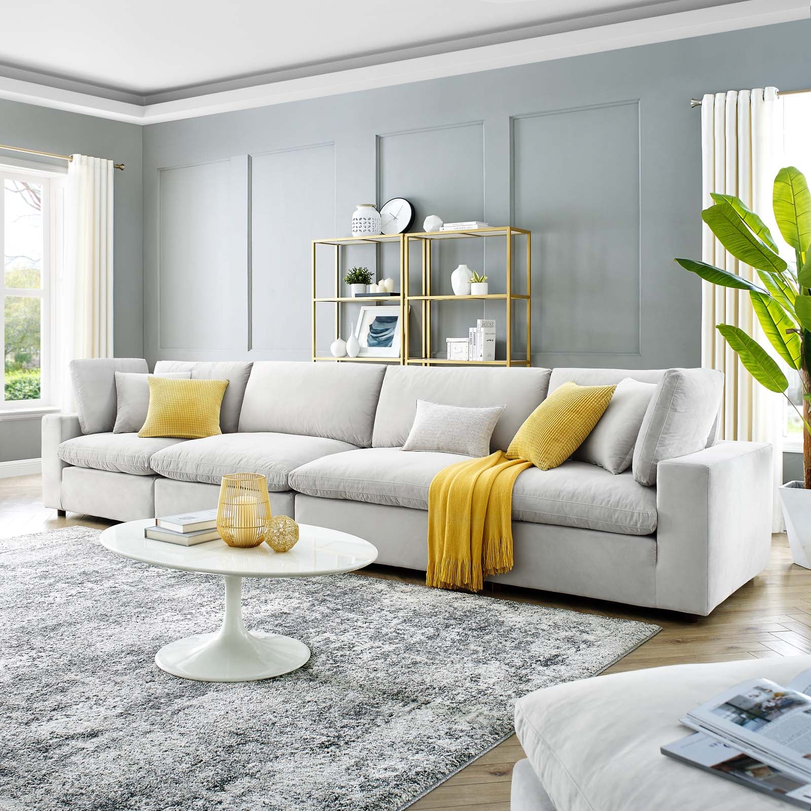 Commix Down Filled Overstuffed Performance Velvet 4-Seater Sofa - East Shore Modern Home Furnishings