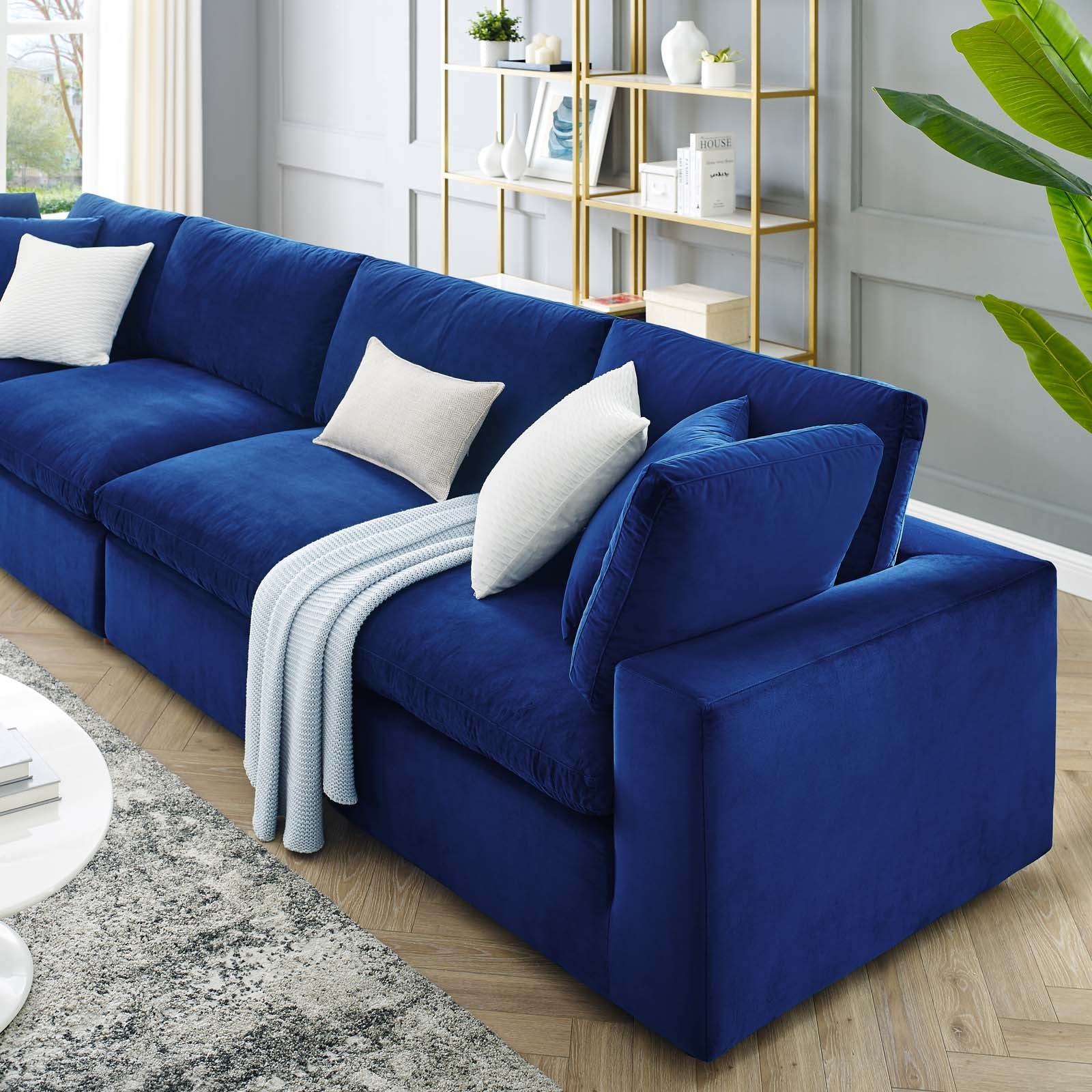 Commix Down Filled Overstuffed Performance Velvet 4-Seater Sofa - East Shore Modern Home Furnishings