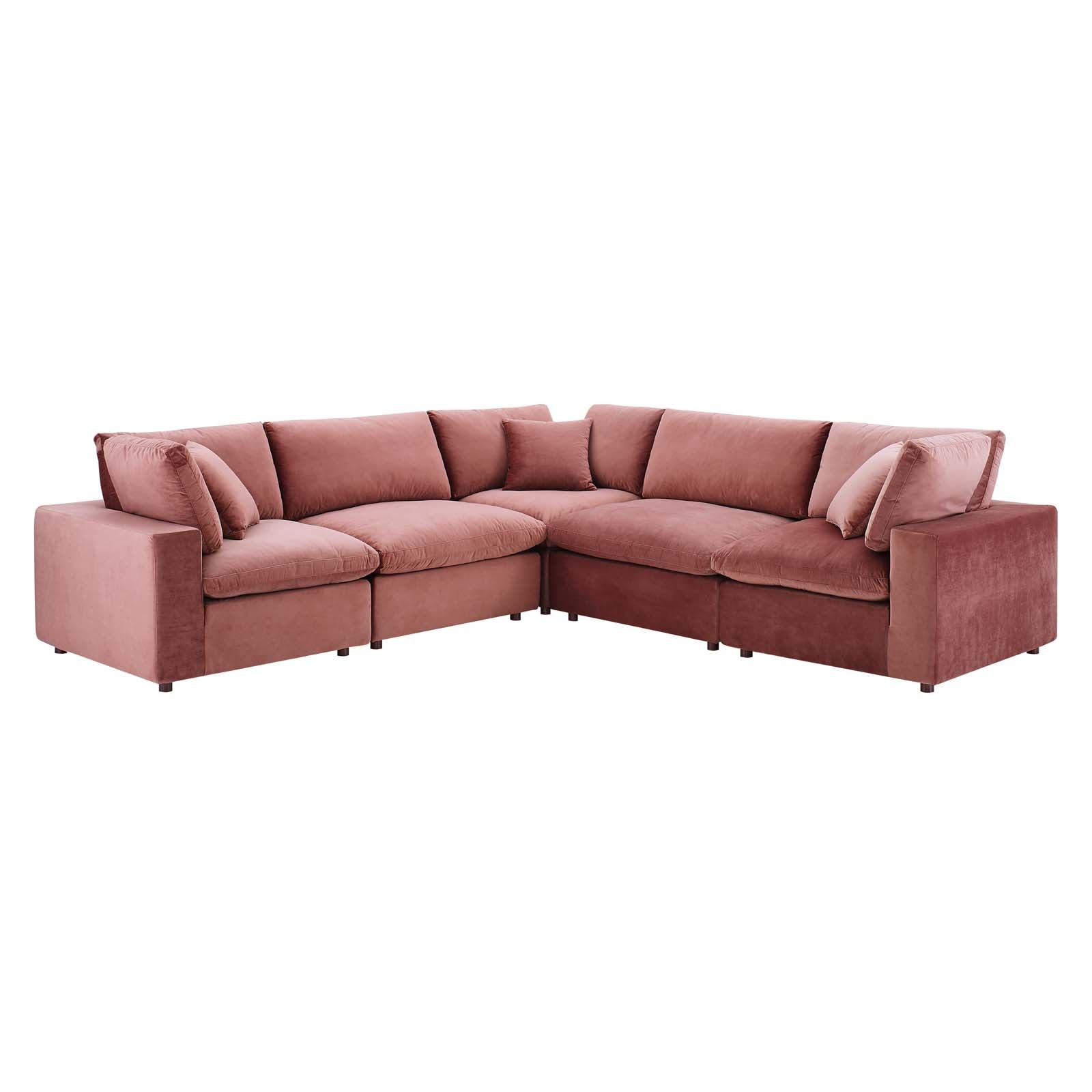 Commix Down Filled Overstuffed Performance Velvet 5-Piece Sectional Sofa - East Shore Modern Home Furnishings