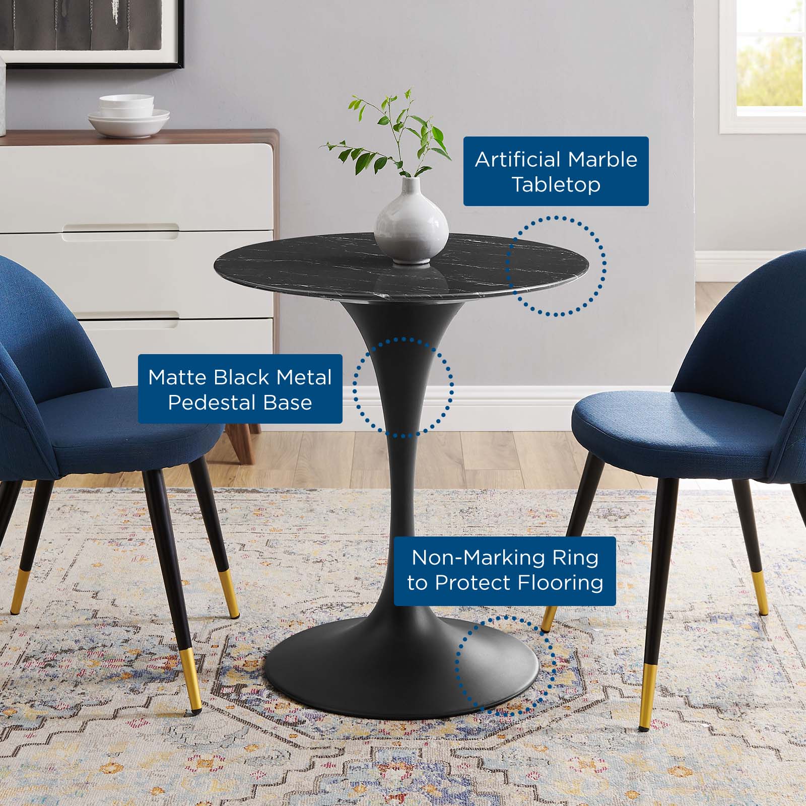 Lippa 28" Artificial Marble Dining Table - East Shore Modern Home Furnishings