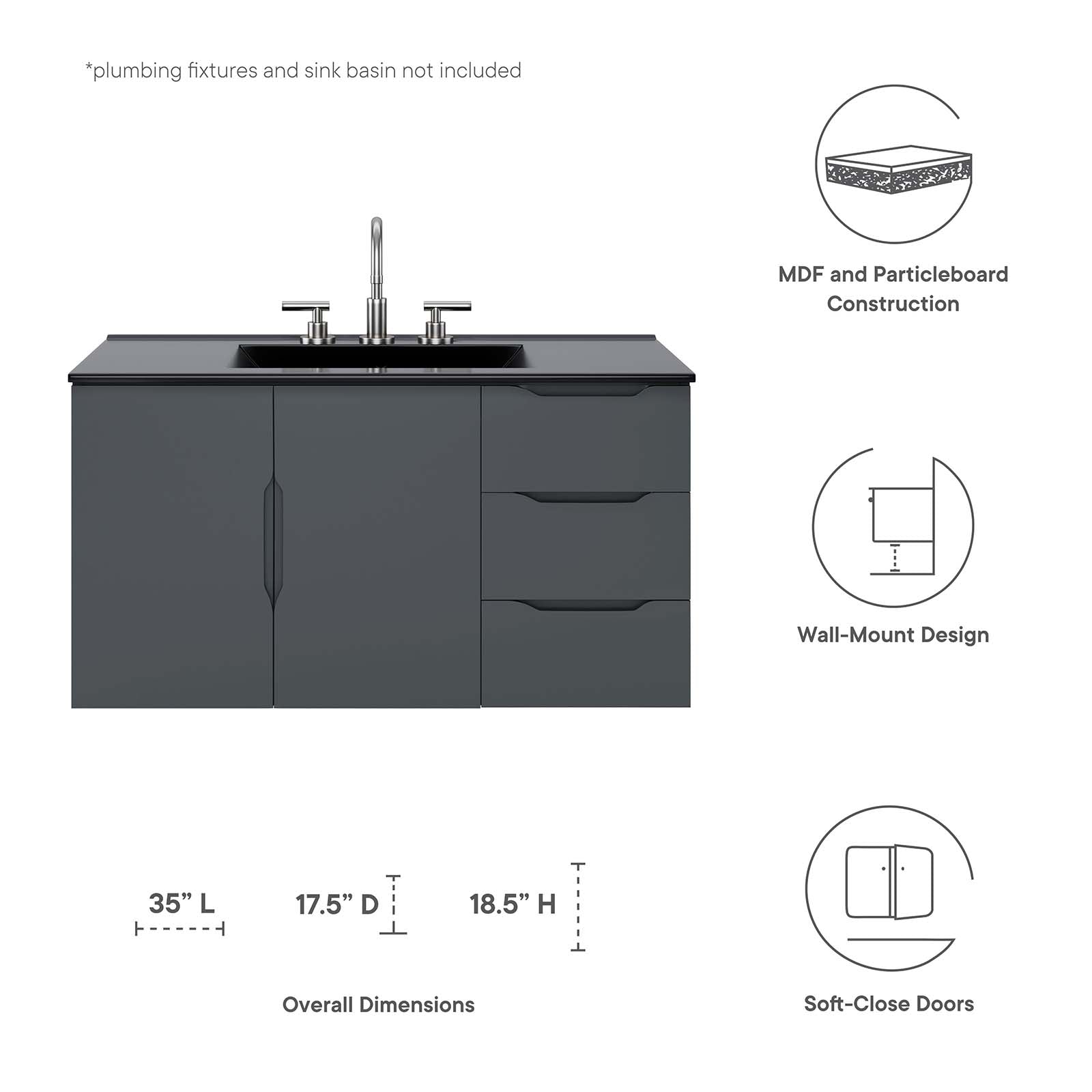 Vitality 36" Bathroom Vanity Cabinet (Sink Basin Not Included) - East Shore Modern Home Furnishings