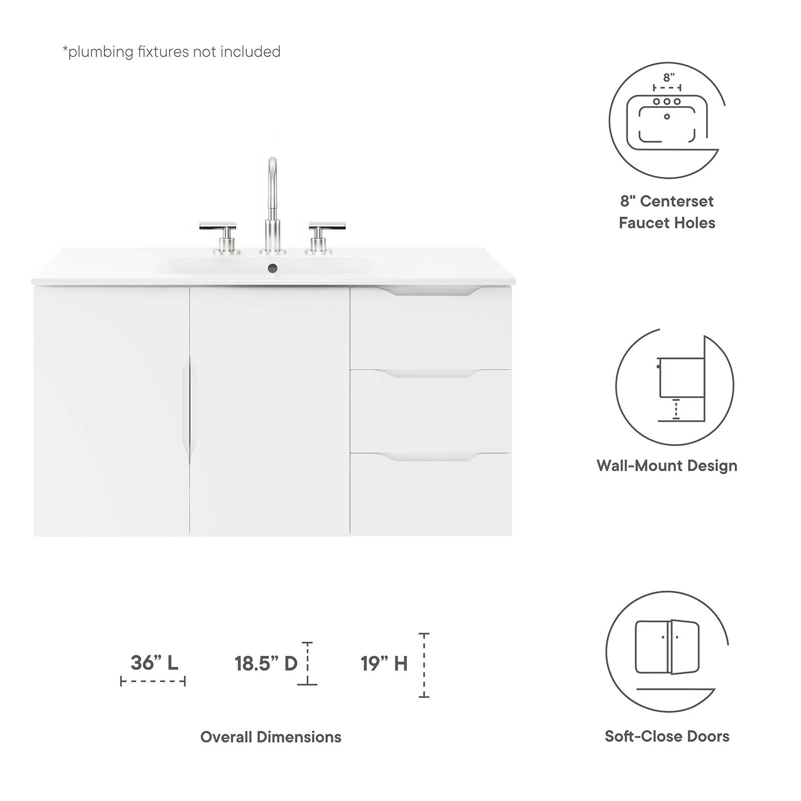 Vitality 36" Bathroom Vanity Cabinet (Sink Basin Not Included) - East Shore Modern Home Furnishings