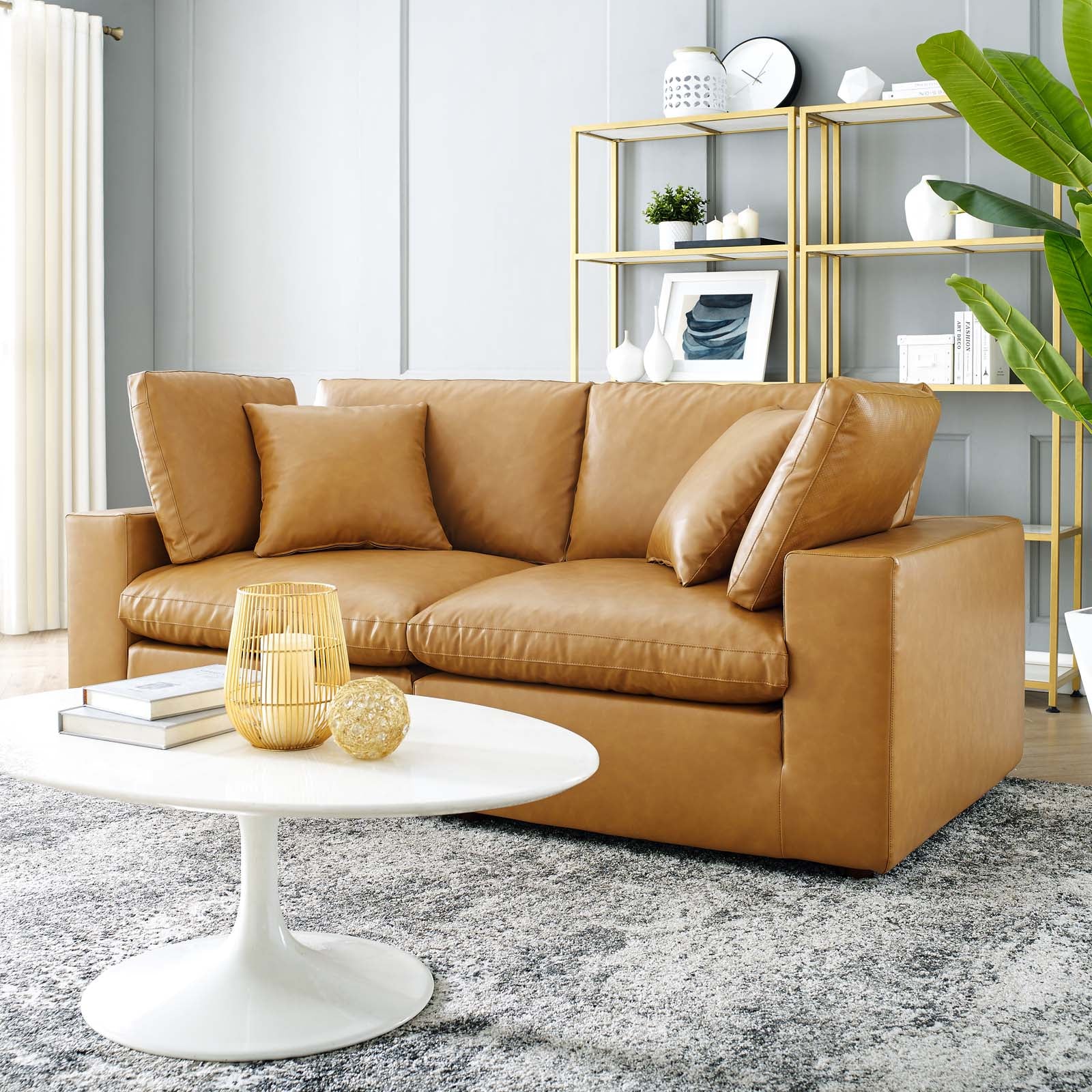 Commix Down Filled Overstuffed Vegan Leather Loveseat - East Shore Modern Home Furnishings