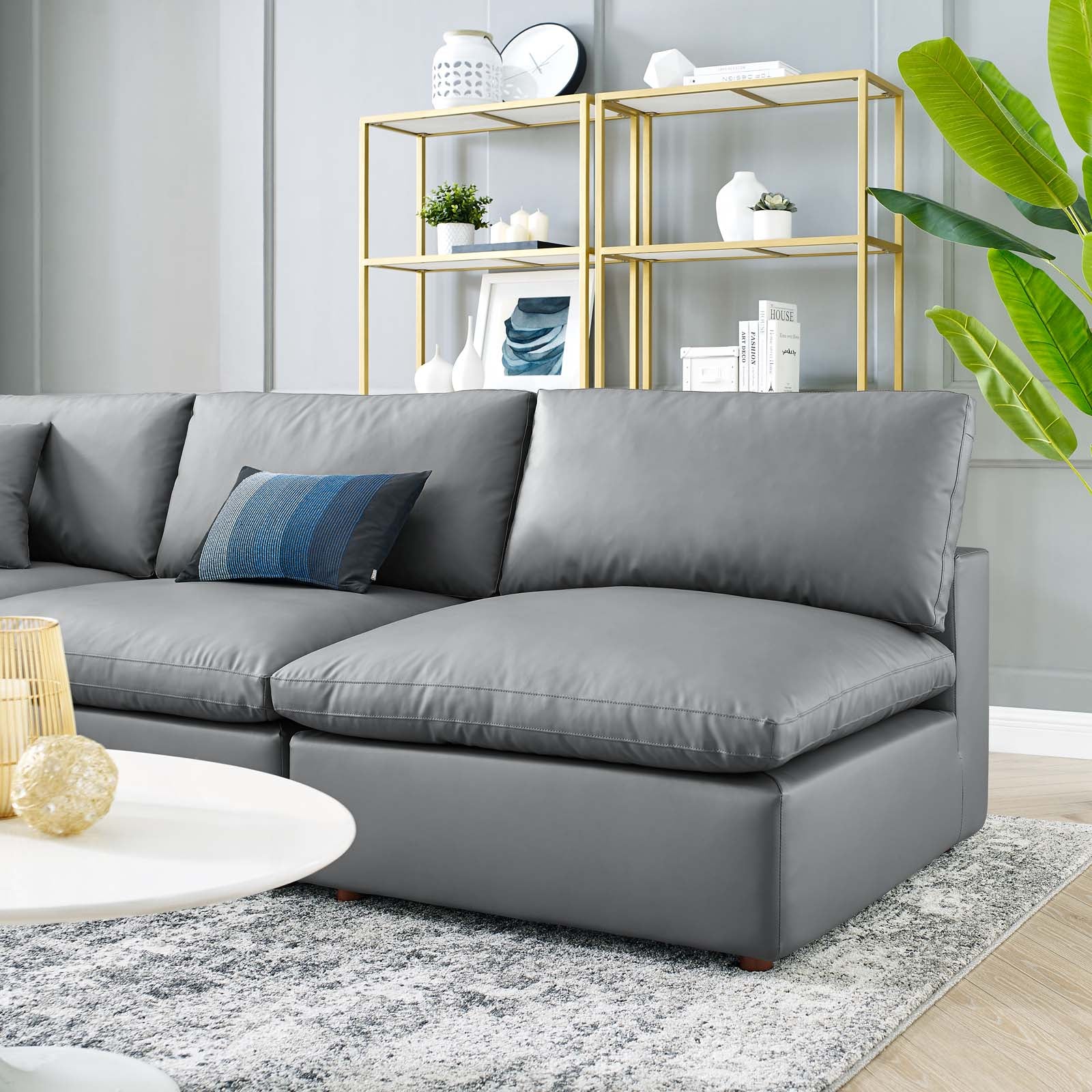 Commix Down Filled Overstuffed Vegan Leather 5-Piece Sectional Sofa - East Shore Modern Home Furnishings