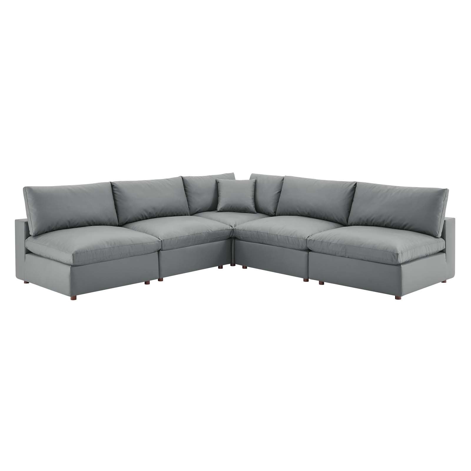Commix Down Filled Overstuffed Vegan Leather 5-Piece Sectional Sofa - East Shore Modern Home Furnishings
