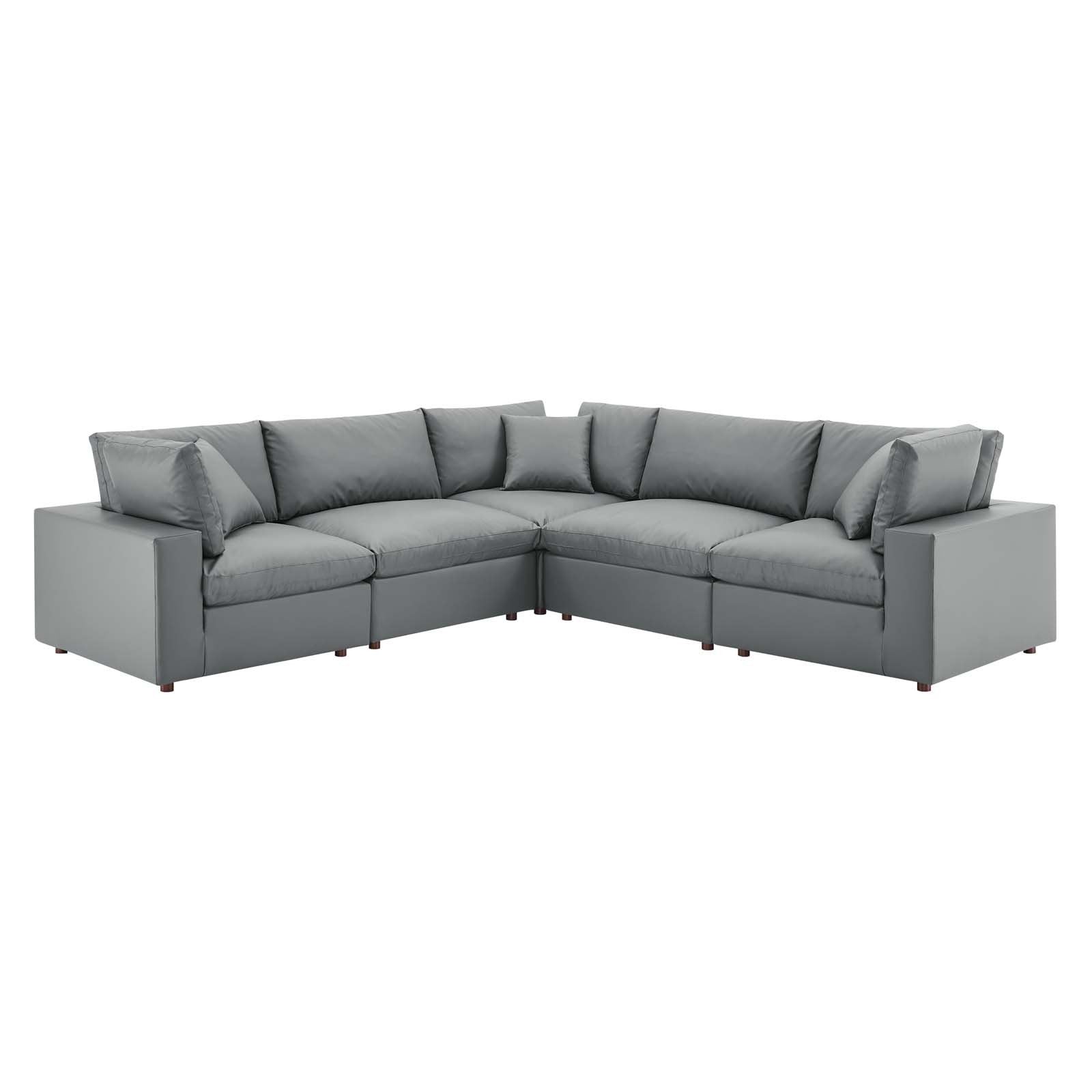 Commix Down Filled Overstuffed Vegan Leather 5-Piece Sectional Sofa