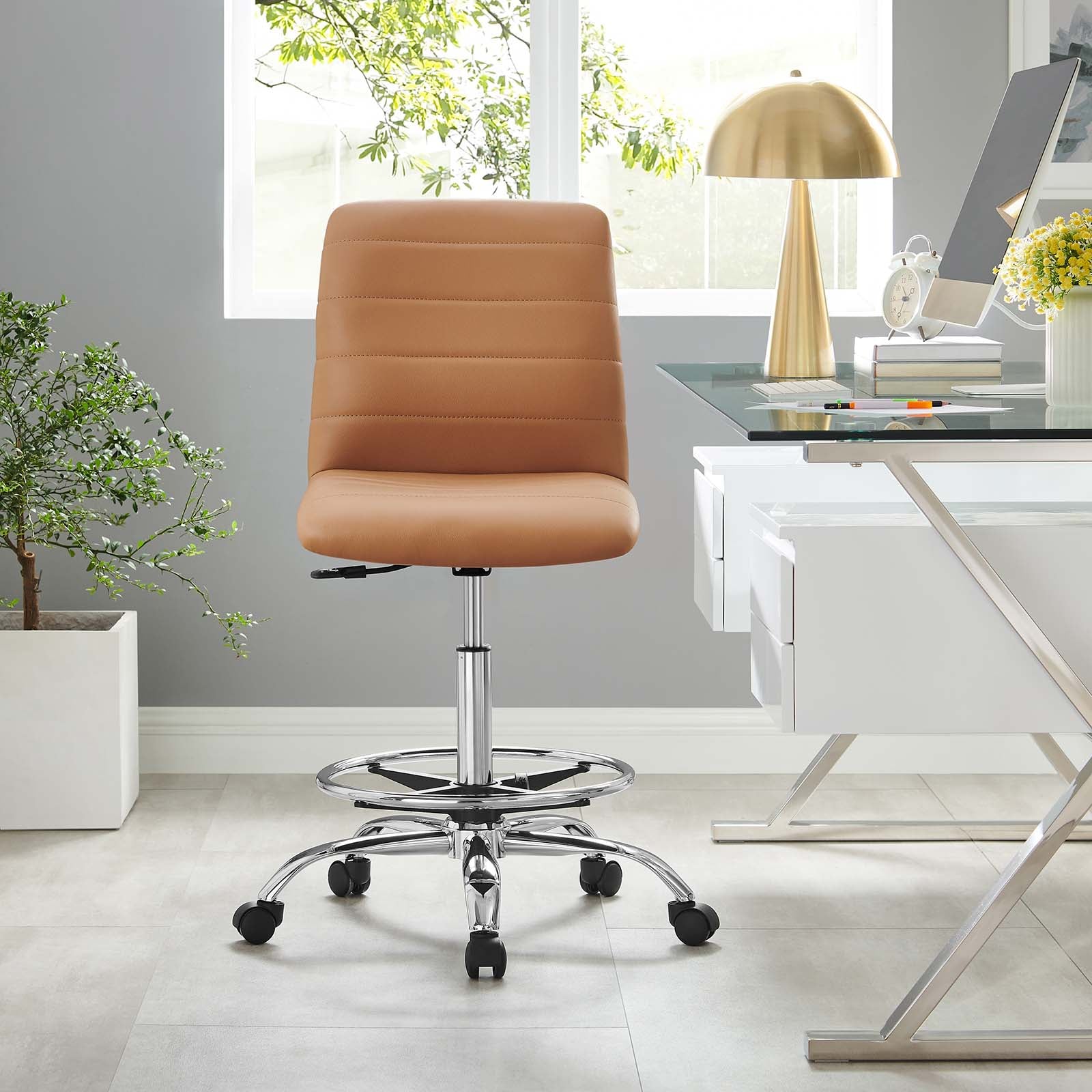 Ripple Armless Vegan Leather Drafting Chair - East Shore Modern Home Furnishings