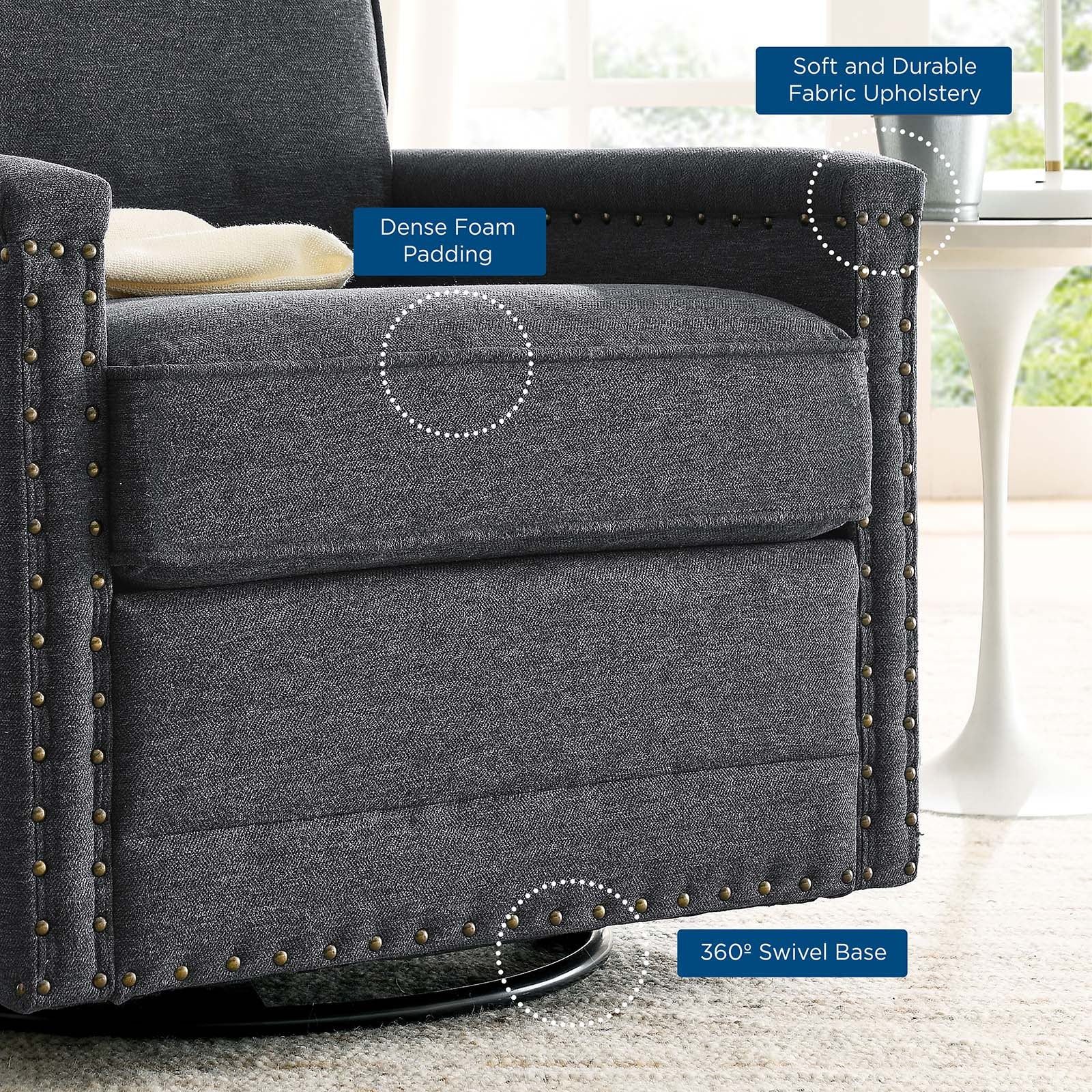 Ashton Upholstered Fabric Swivel Chair