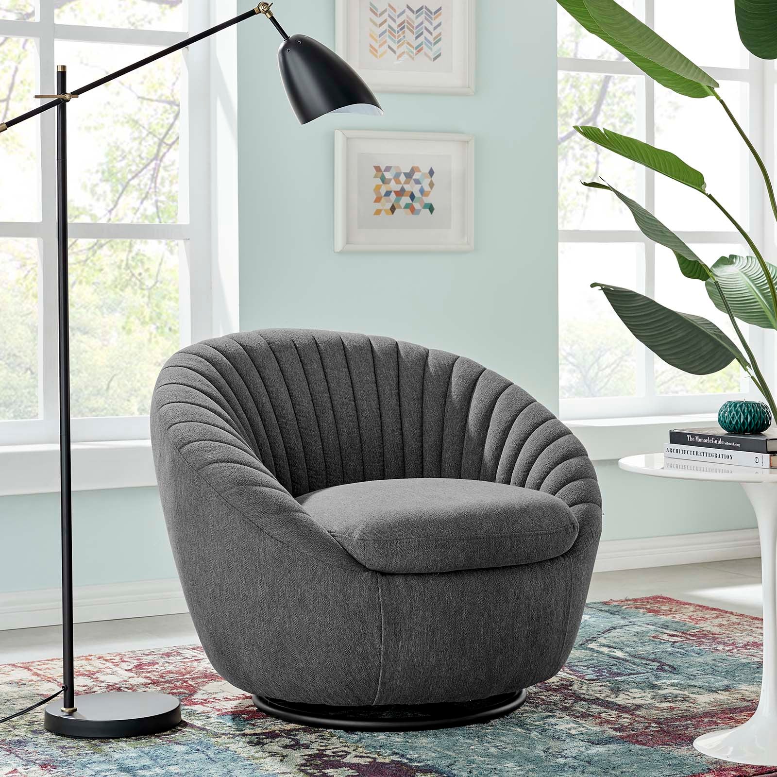 Whirr Tufted Fabric Fabric Swivel Chair