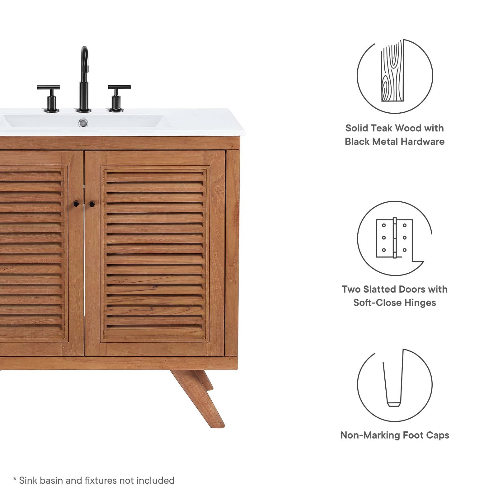 Birdie 36" Teak Wood Bathroom Vanity Cabinet (Sink Basin Not Included) - East Shore Modern Home Furnishings