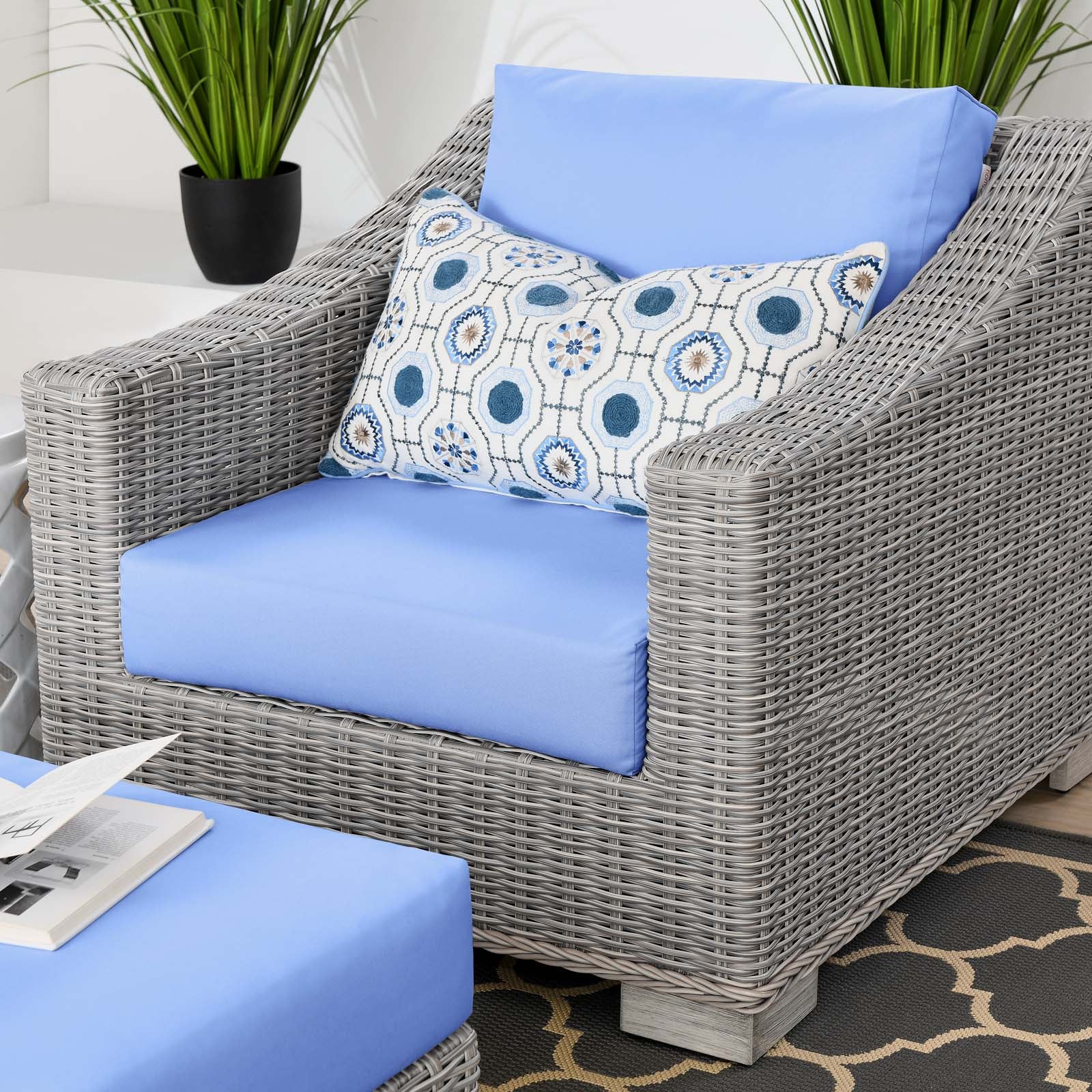 Conway Outdoor Patio Wicker Rattan 2-Piece Armchair and Ottoman Set