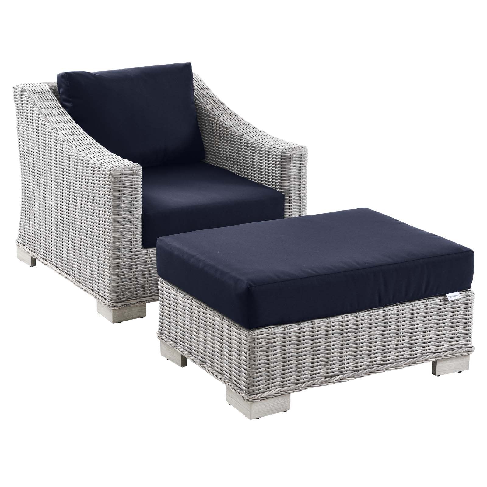 Conway Outdoor Patio Wicker Rattan 2-Piece Armchair and Ottoman Set - East Shore Modern Home Furnishings