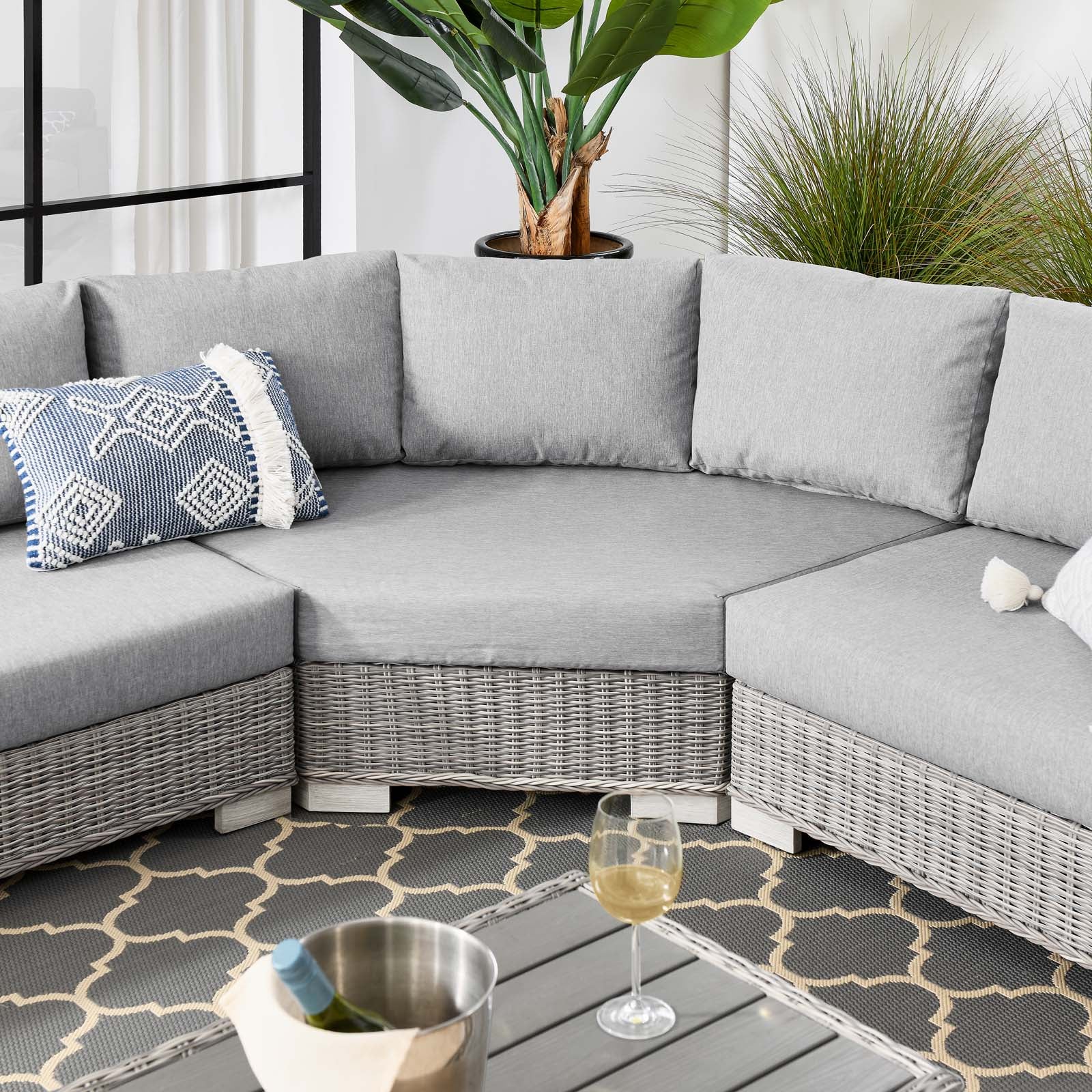 Conway Outdoor Patio Wicker Rattan 5-Piece Sectional Sofa Furniture Set