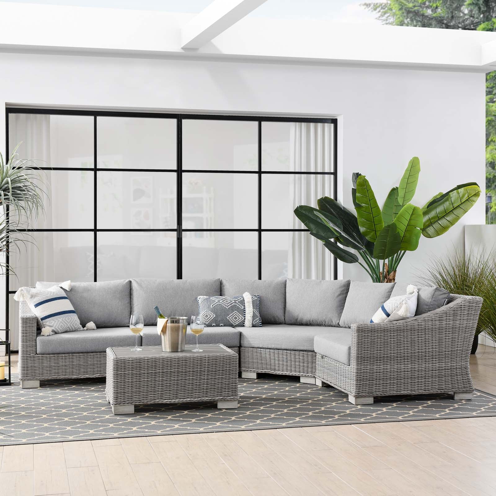 Conway Outdoor Patio Wicker Rattan 5-Piece Sectional Sofa Furniture Set - East Shore Modern Home Furnishings