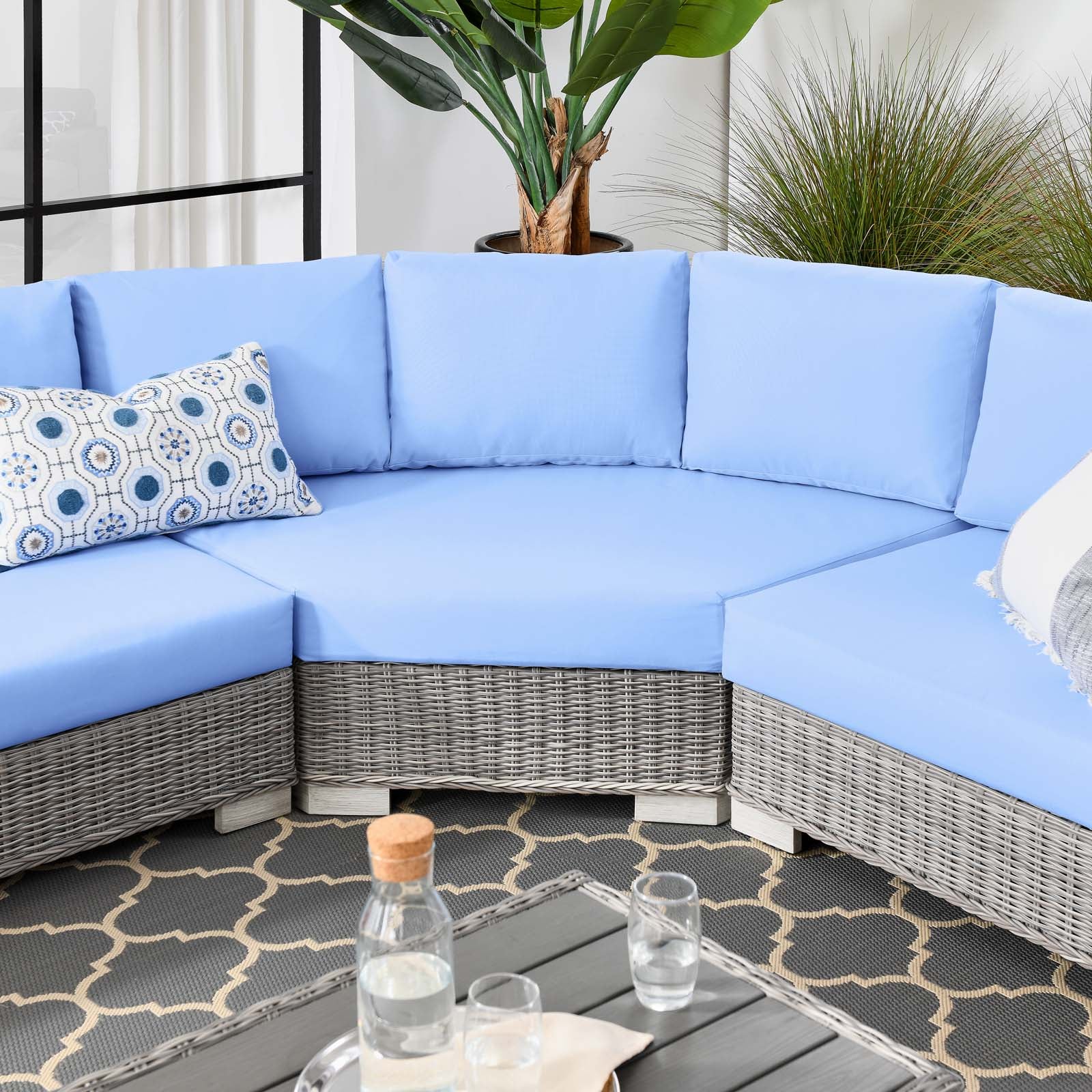 Conway Outdoor Patio Wicker Rattan 5-Piece Sectional Sofa Furniture Set
