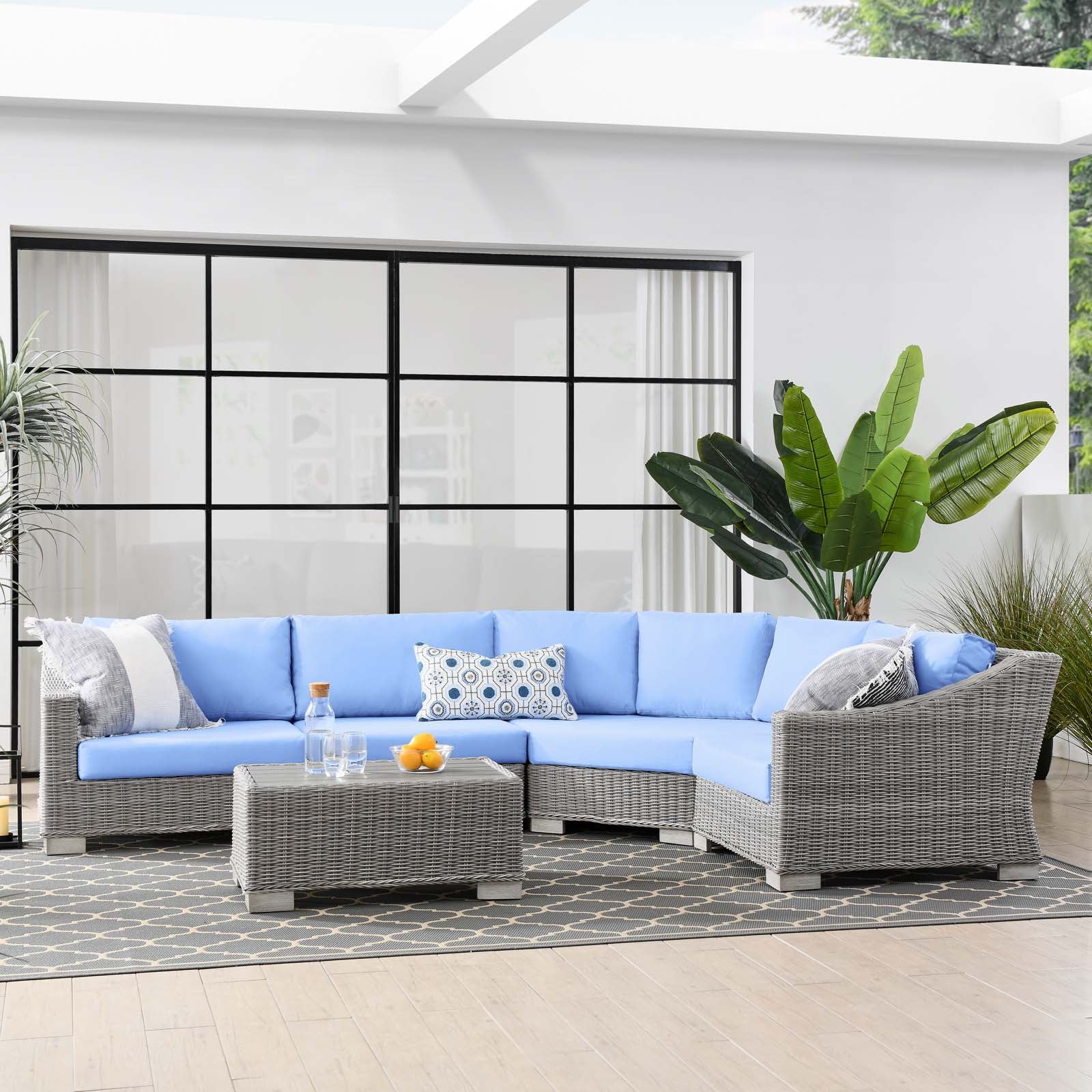 Conway Outdoor Patio Wicker Rattan 5-Piece Sectional Sofa Furniture Set - East Shore Modern Home Furnishings