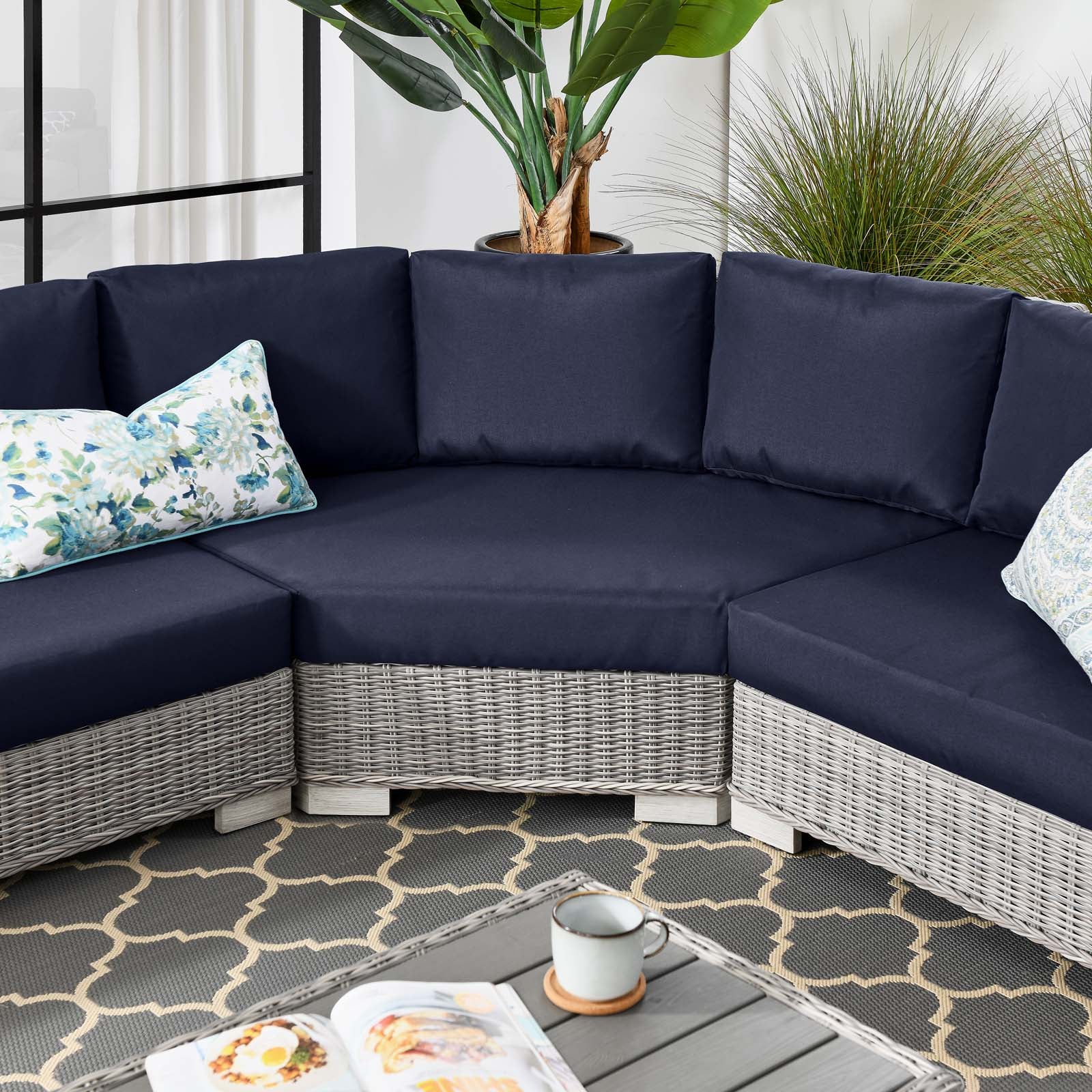 Conway Outdoor Patio Wicker Rattan 5-Piece Sectional Sofa Furniture Set