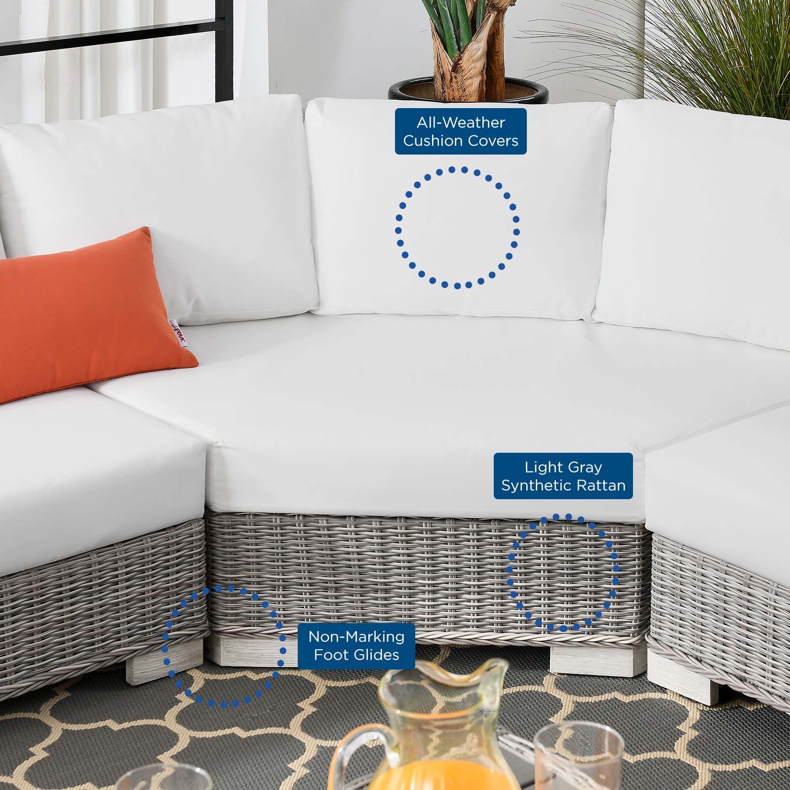 Conway Outdoor Patio Wicker Rattan 5-Piece Sectional Sofa Furniture Set