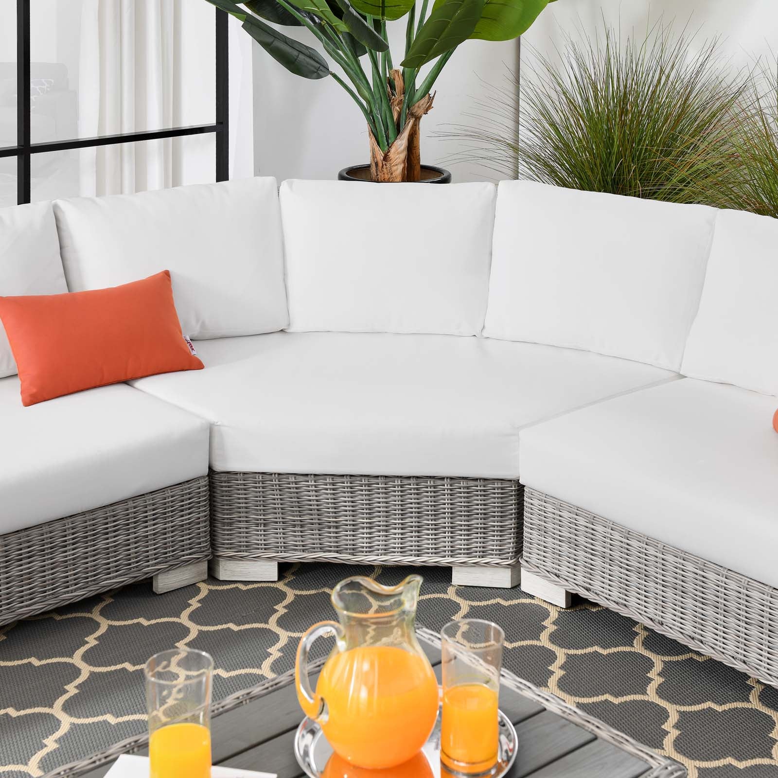 Conway Outdoor Patio Wicker Rattan 5-Piece Sectional Sofa Furniture Set
