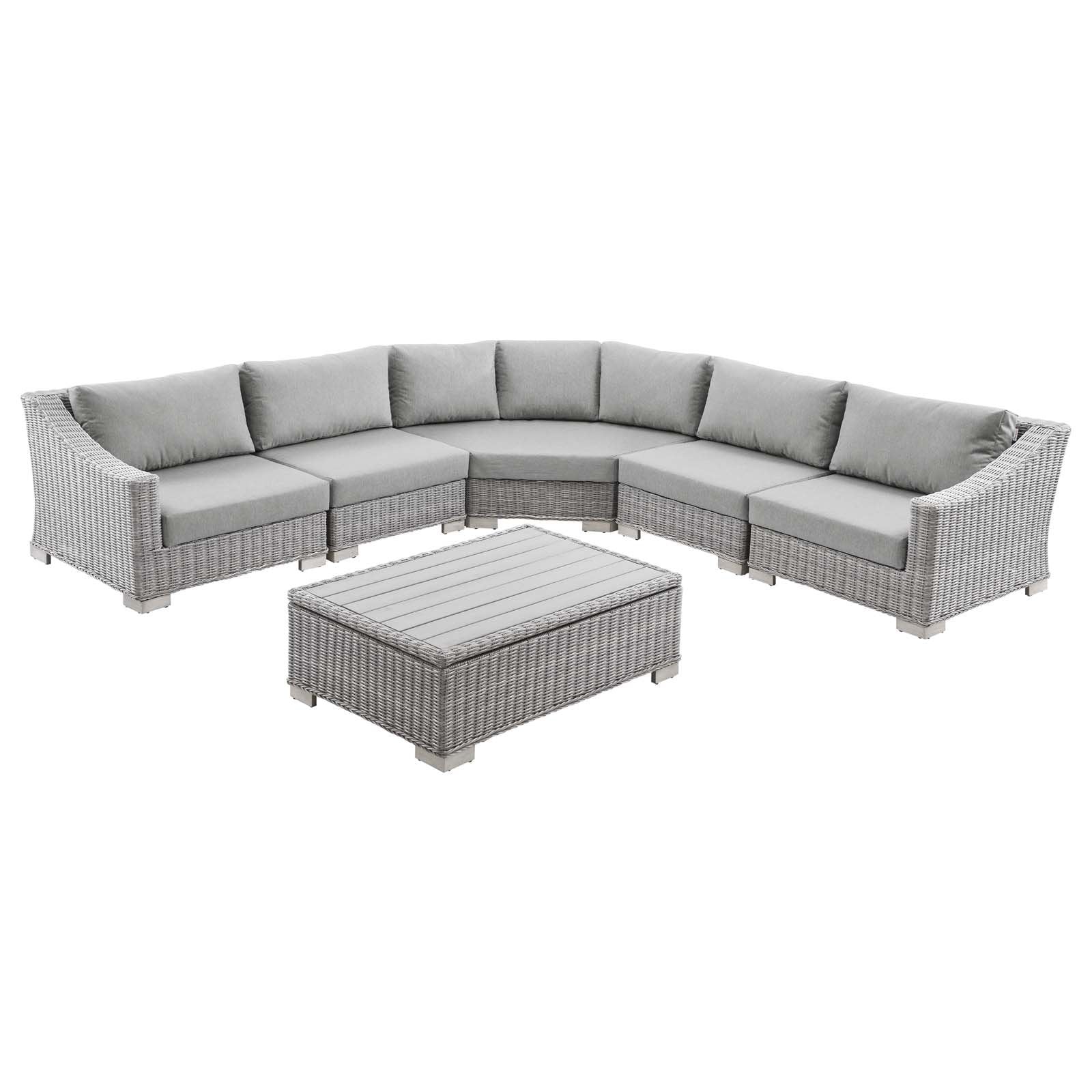 Conway Outdoor Patio Wicker Rattan 6-Piece Sectional Sofa Furniture Set