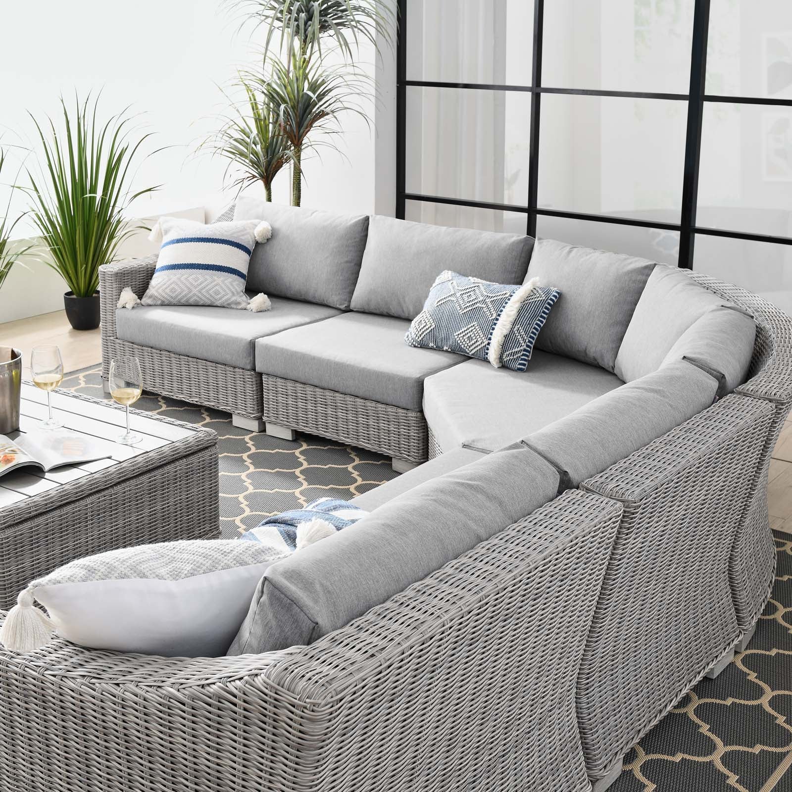 Conway Outdoor Patio Wicker Rattan 6-Piece Sectional Sofa Furniture Set - East Shore Modern Home Furnishings