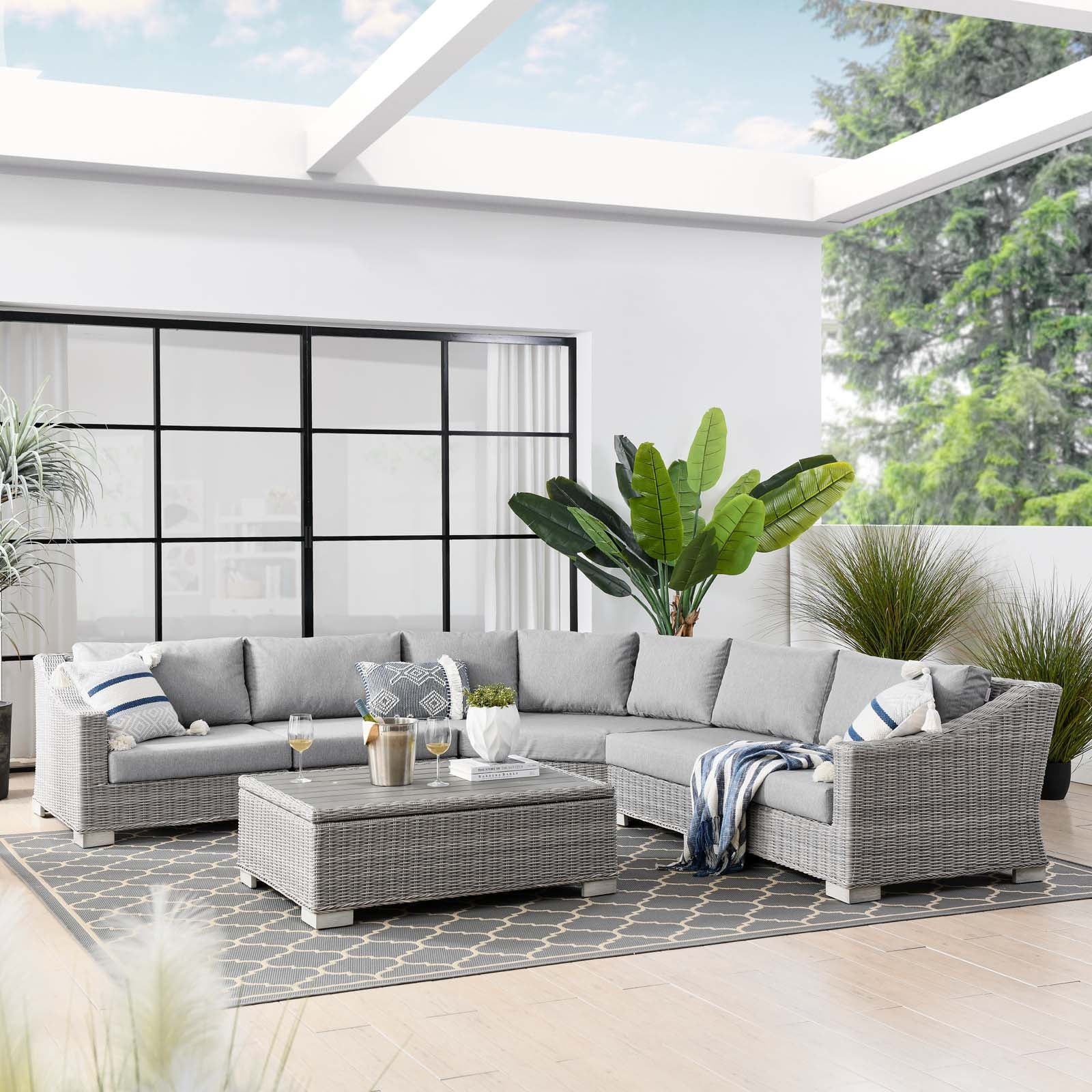 Conway Outdoor Patio Wicker Rattan 6-Piece Sectional Sofa Furniture Set